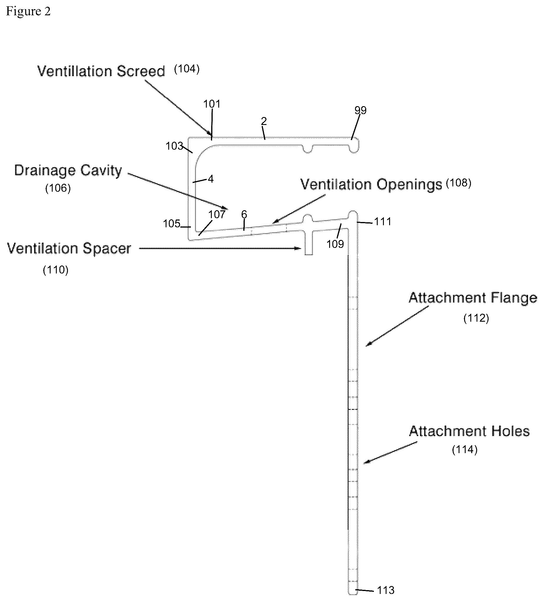 Patent US12320115 Figure 2 – Top of wall ventilation screed device and assembly