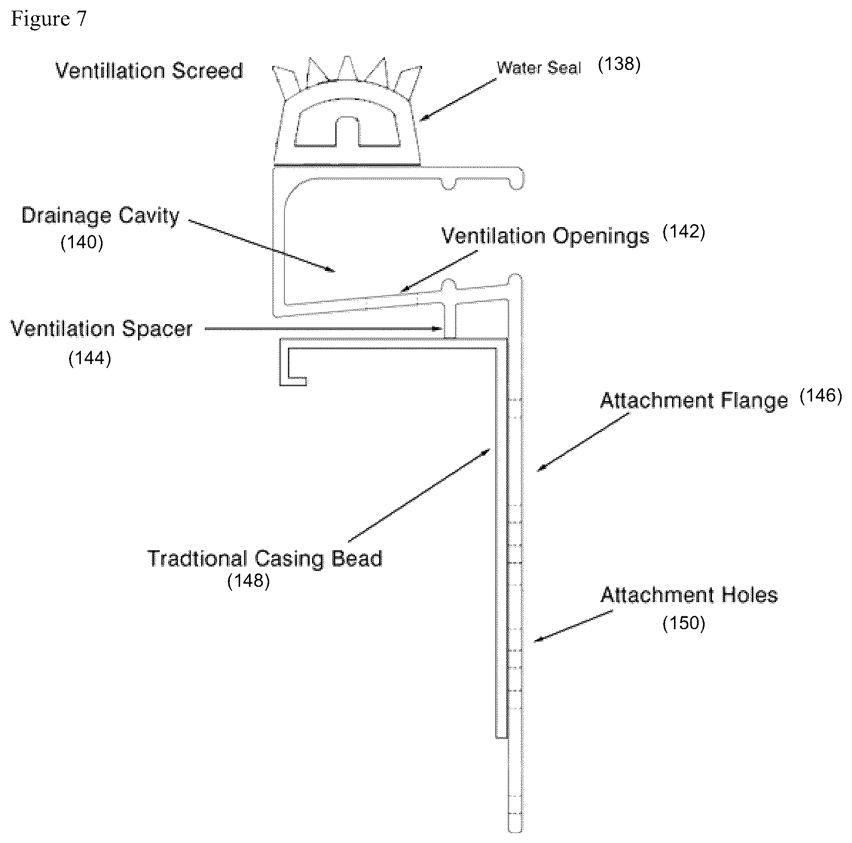 Patent US12320115 Figure 6 – Top of wall ventilation screed device and assembly