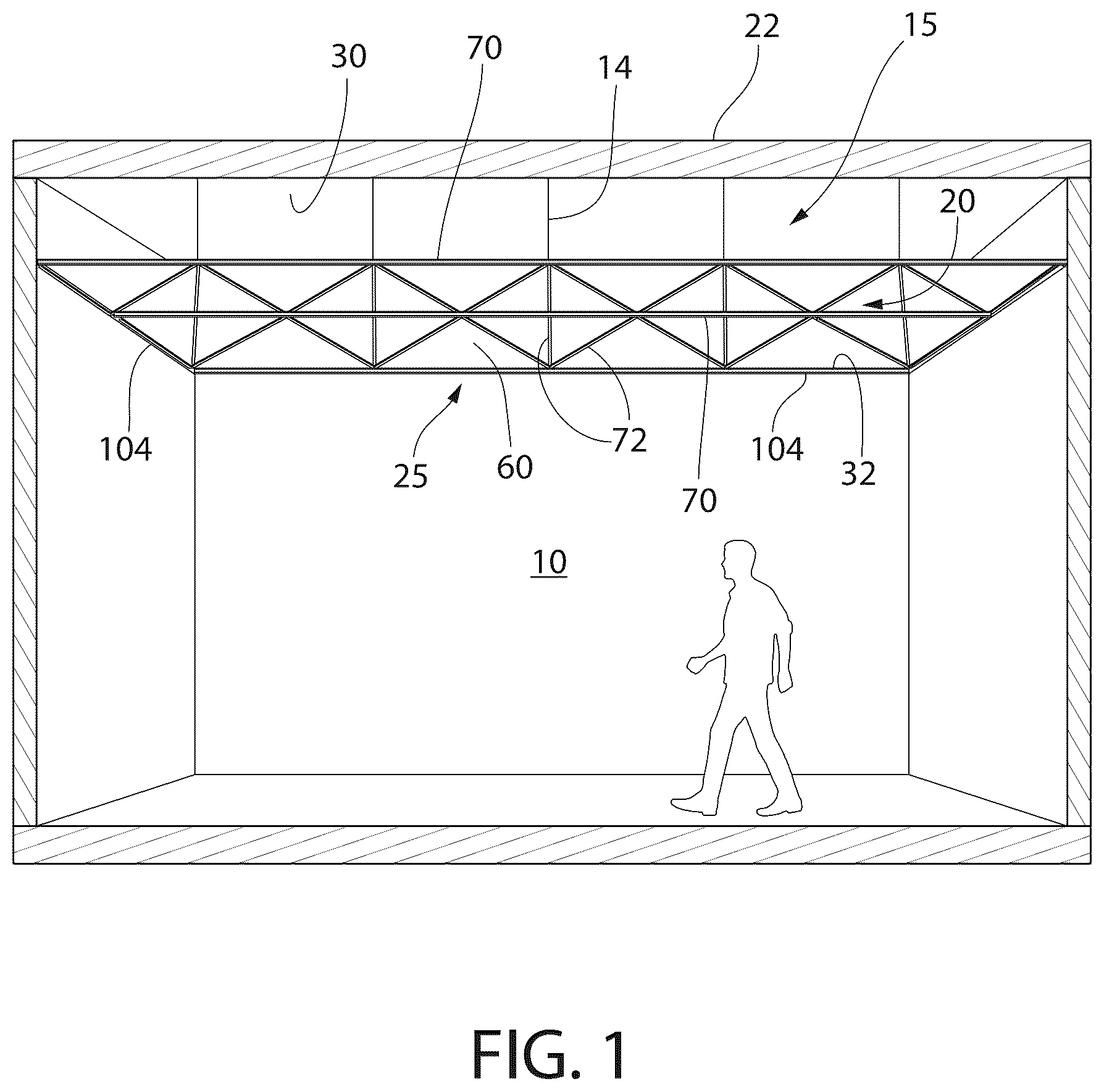 Patent US12320116 Figure 1 – Ceiling system