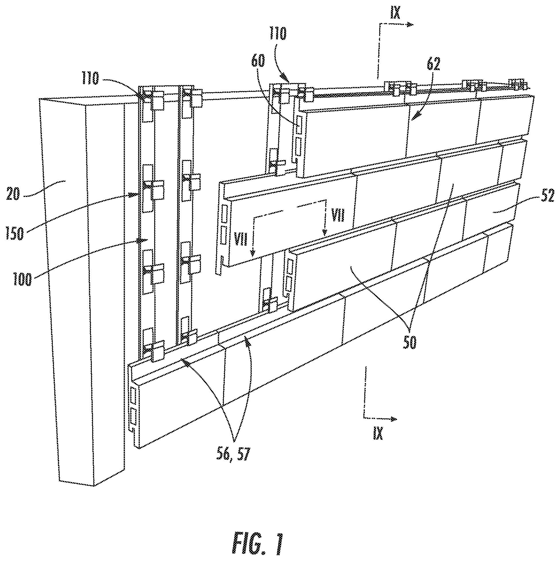 Patent US12320129 Figure 1 – Coupling system for mounting tiles to a building
