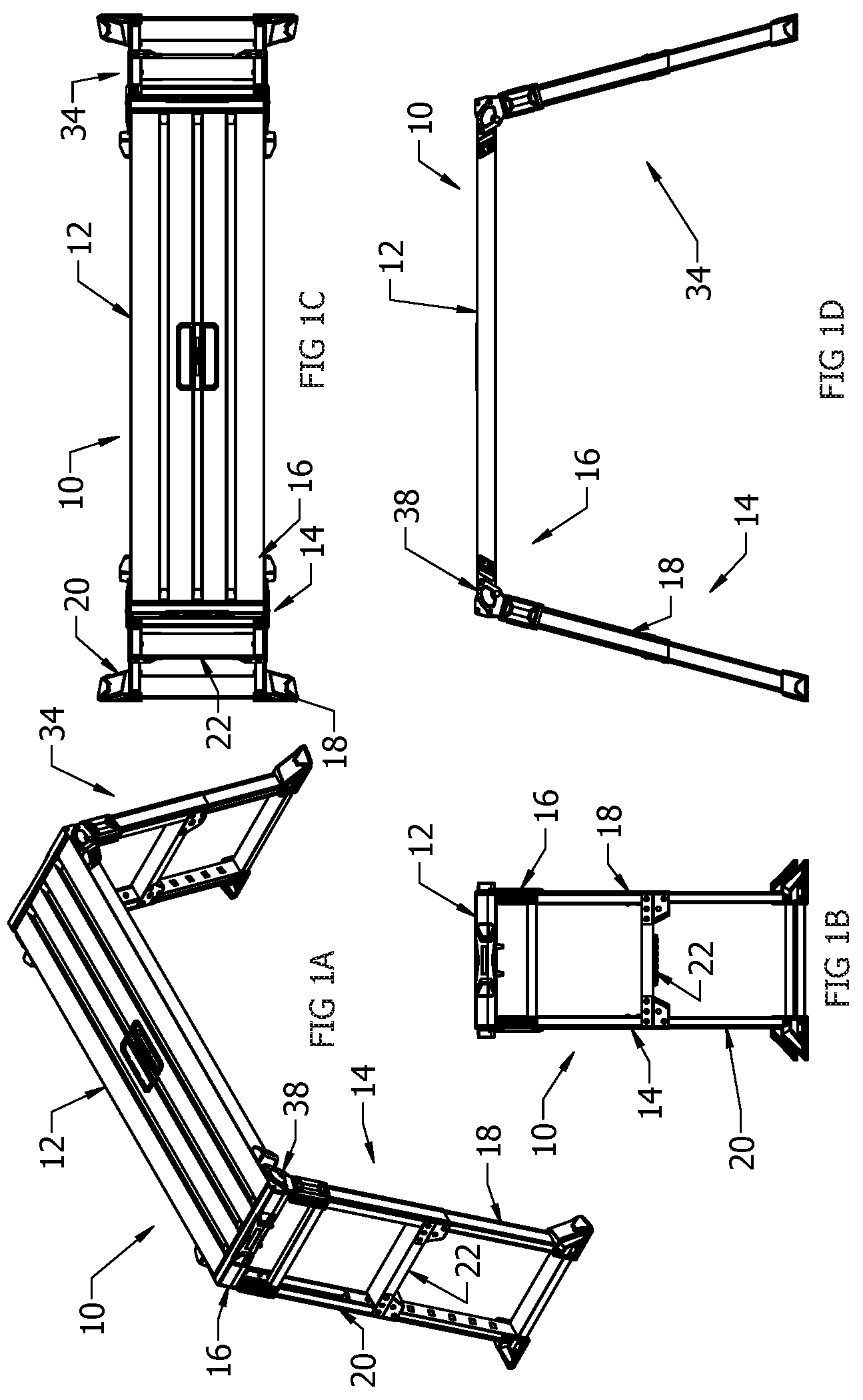 Patent US12320133 Figure 1 – Stairway work platform and method