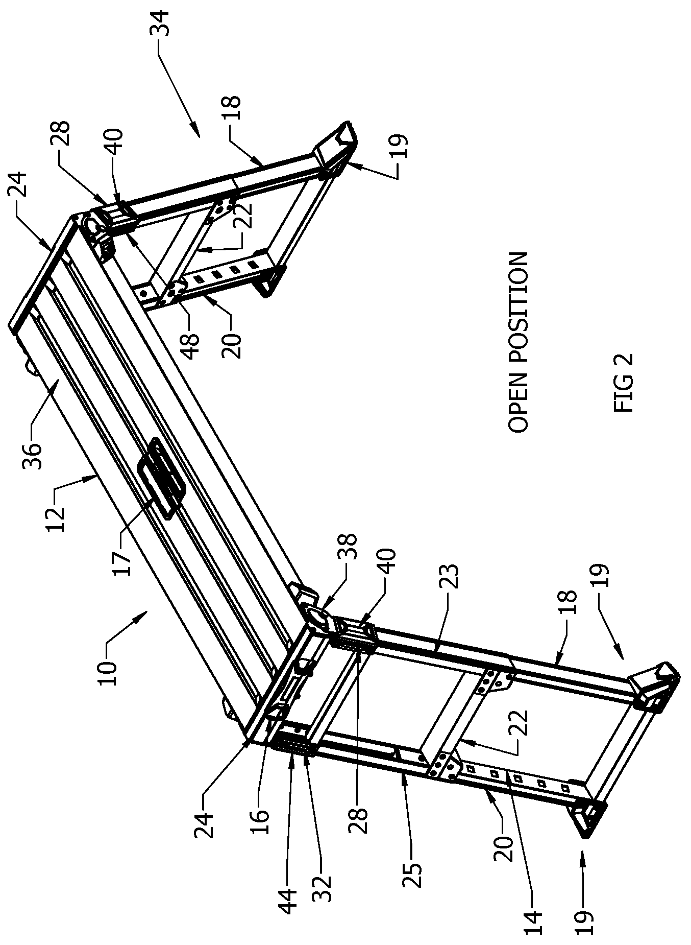 Patent US12320133 Figure 2 – Stairway work platform and method