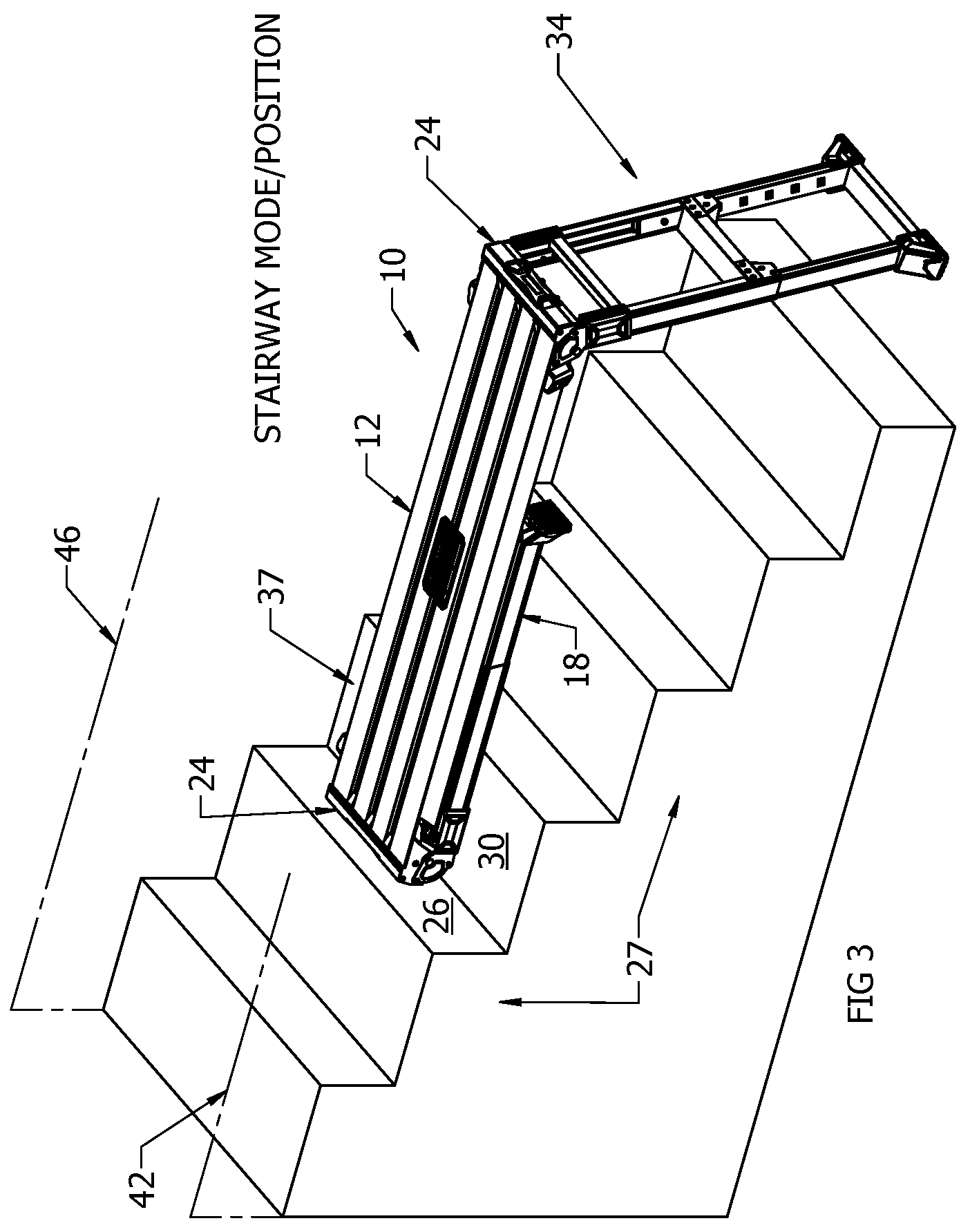 Patent US12320133 Figure 3 – Stairway work platform and method