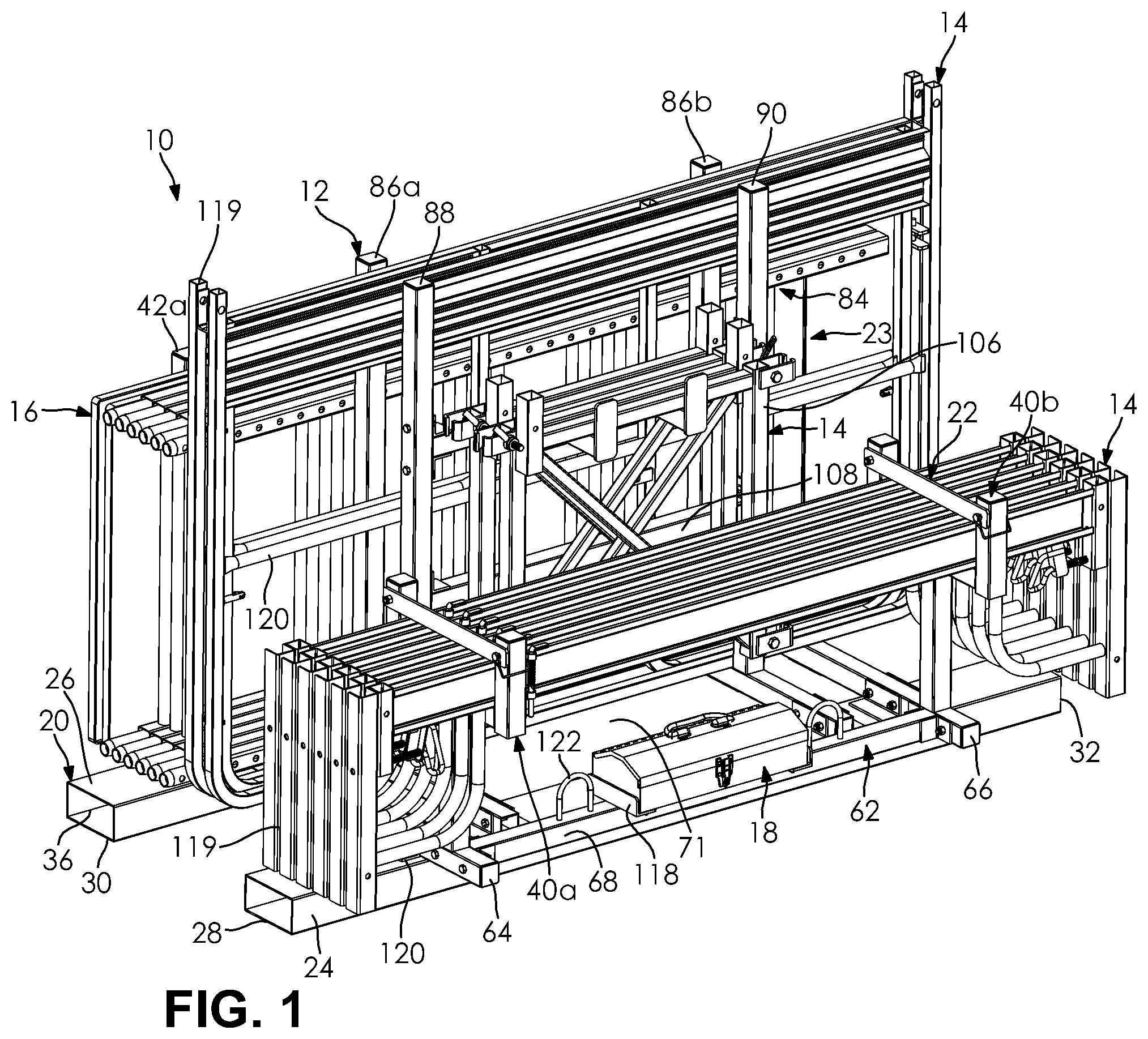 Patent US12320135 Figure 1 – Rack apparatus