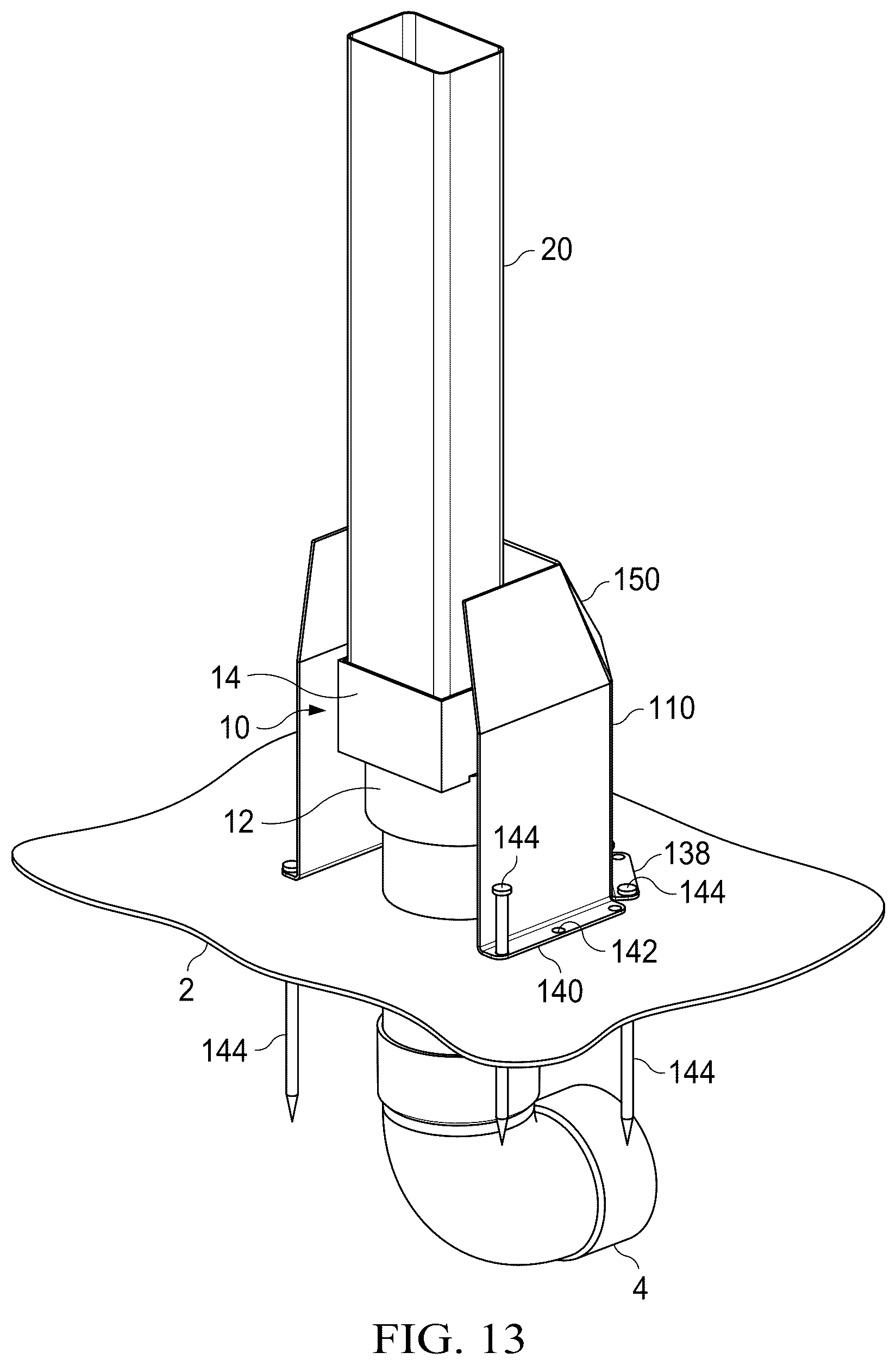 Patent US12320138 Figure 8 – Mailbox post protector with internal toolless interlock