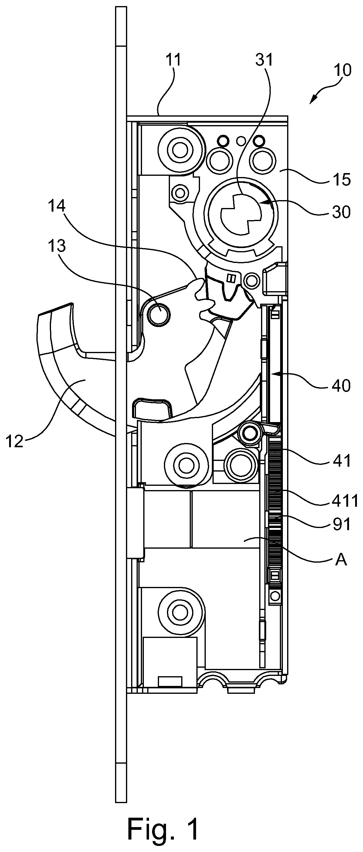 Patent US12320155 — Locking device for mechanical and non-mechanical activation of a locking bolt — Figure 1