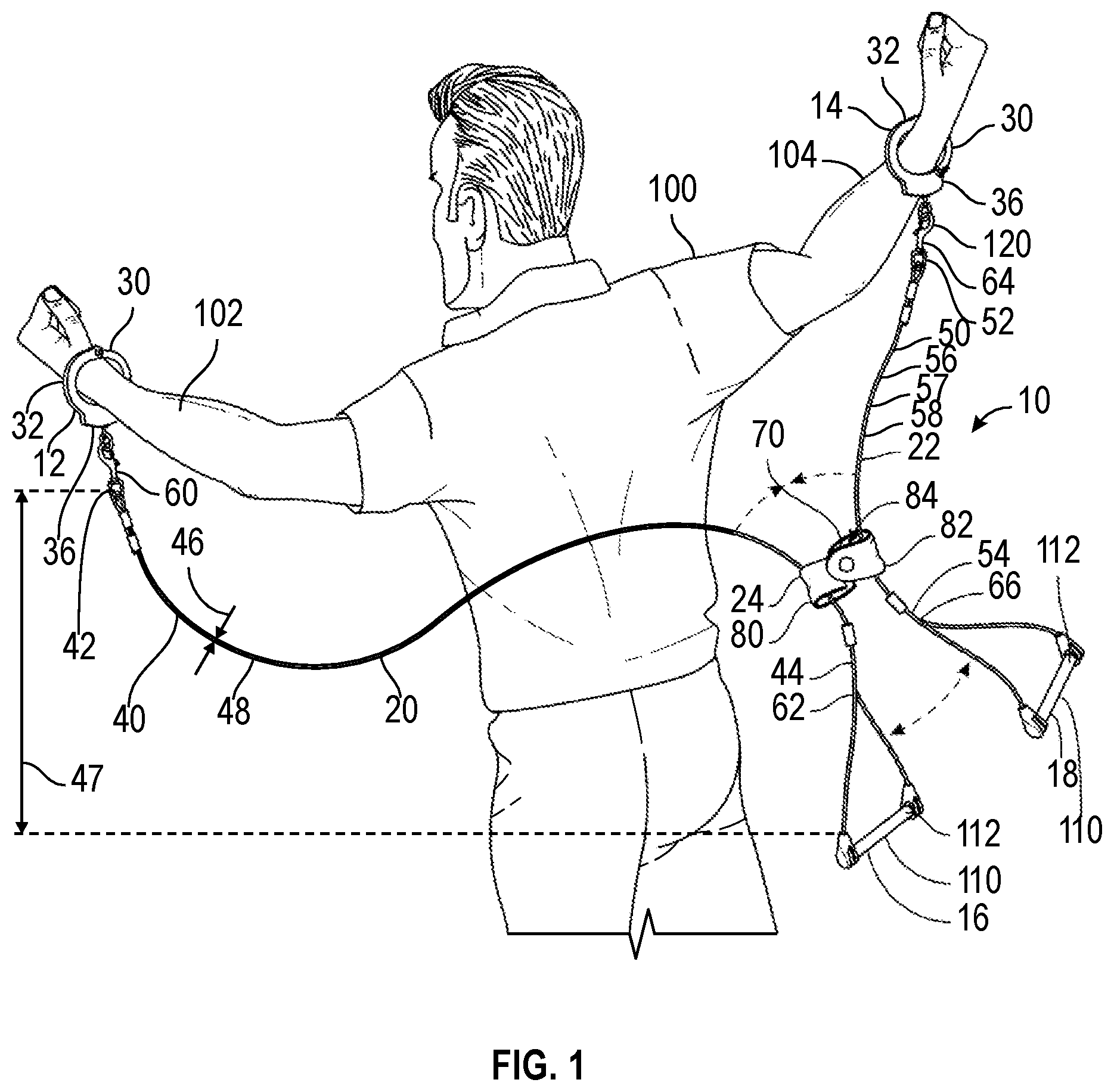 Patent US12320165 Figure 1 – Apparatus and method to restrain and position an individual(s) for handcuffing