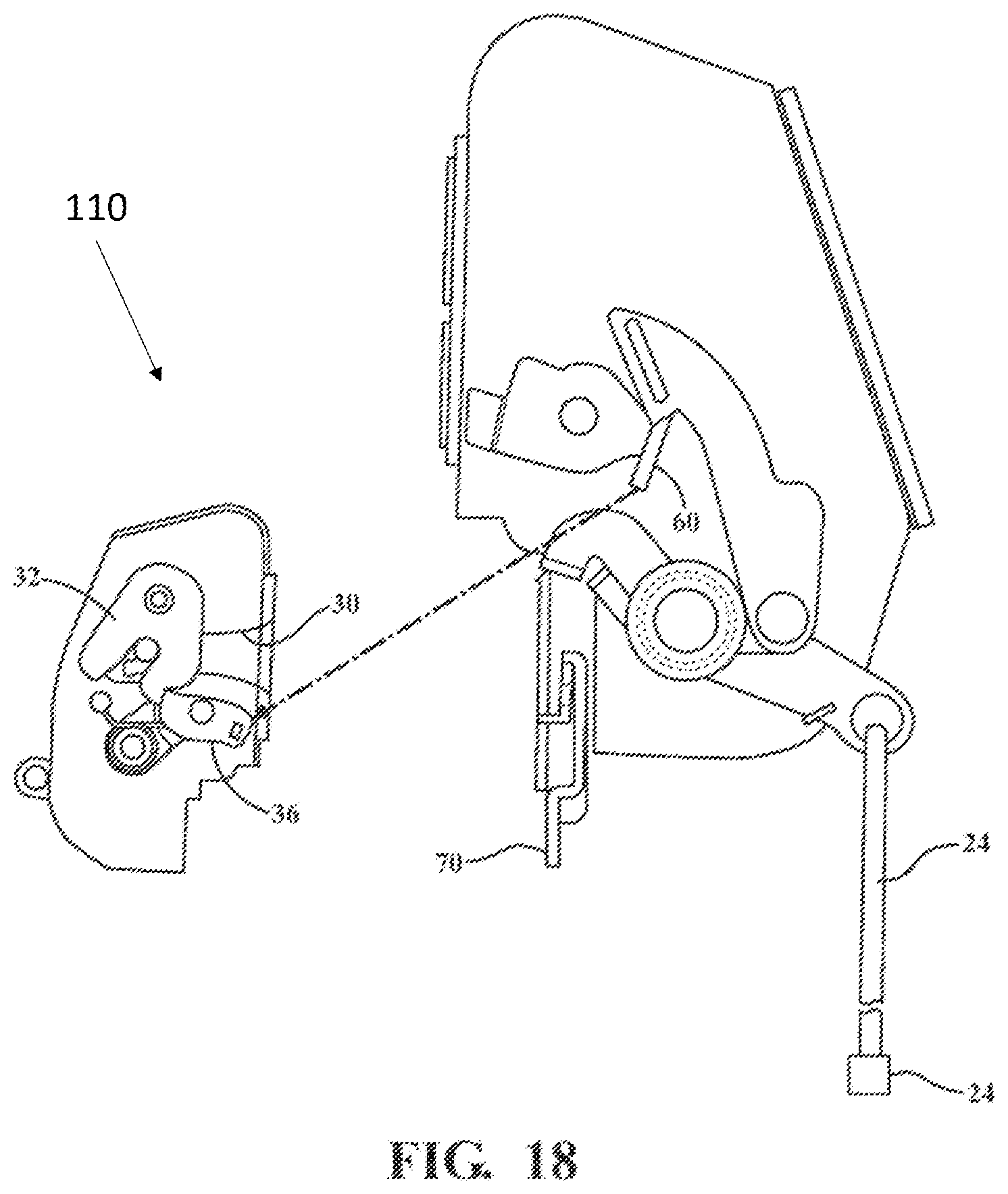 Patent US12320169 Figure 18 – Closure latch assembly with release cable arrangement having an anti-rattle mechanism