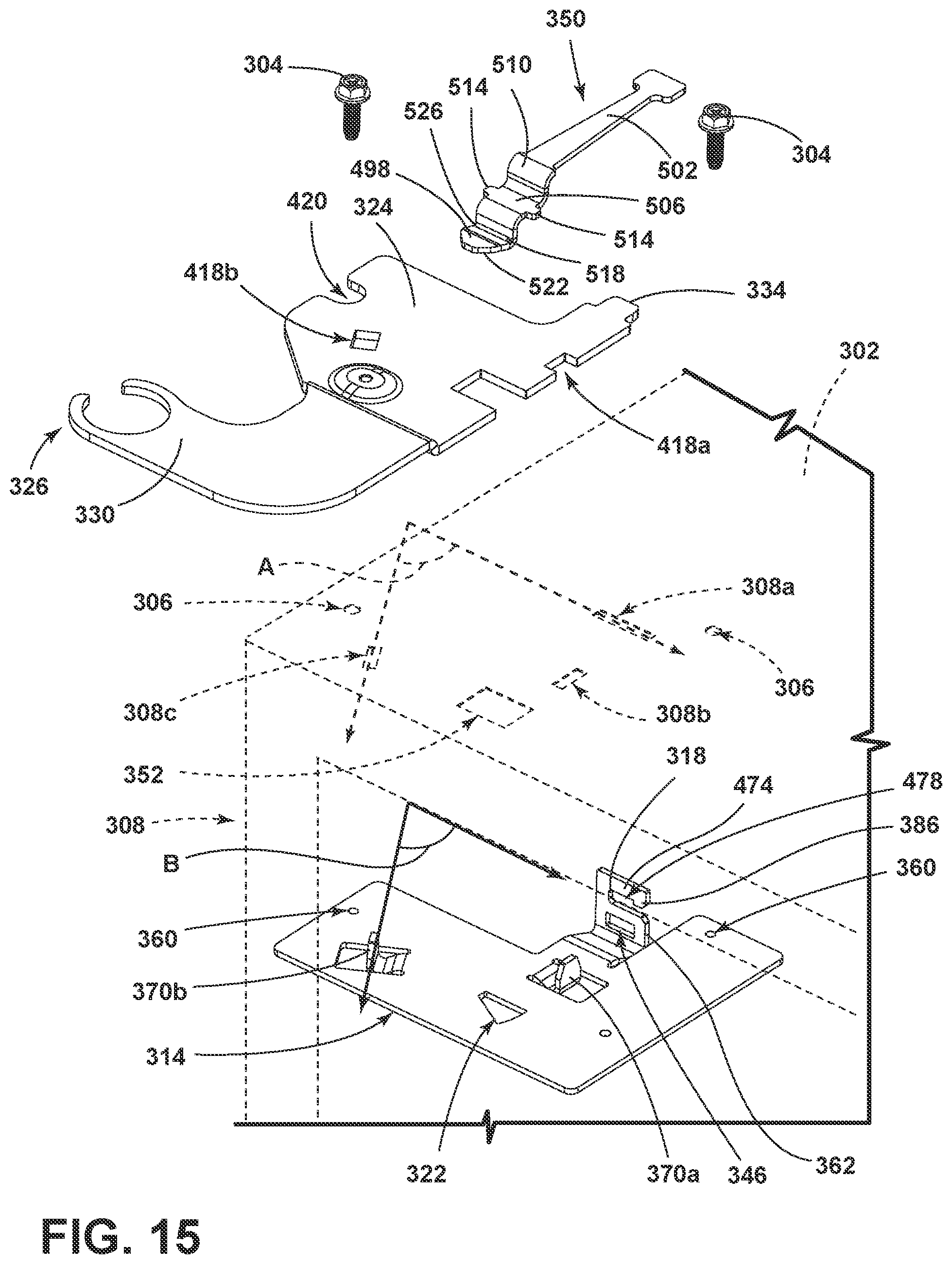 Patent US12320176 Figure 15 – Hinge bracket assembly