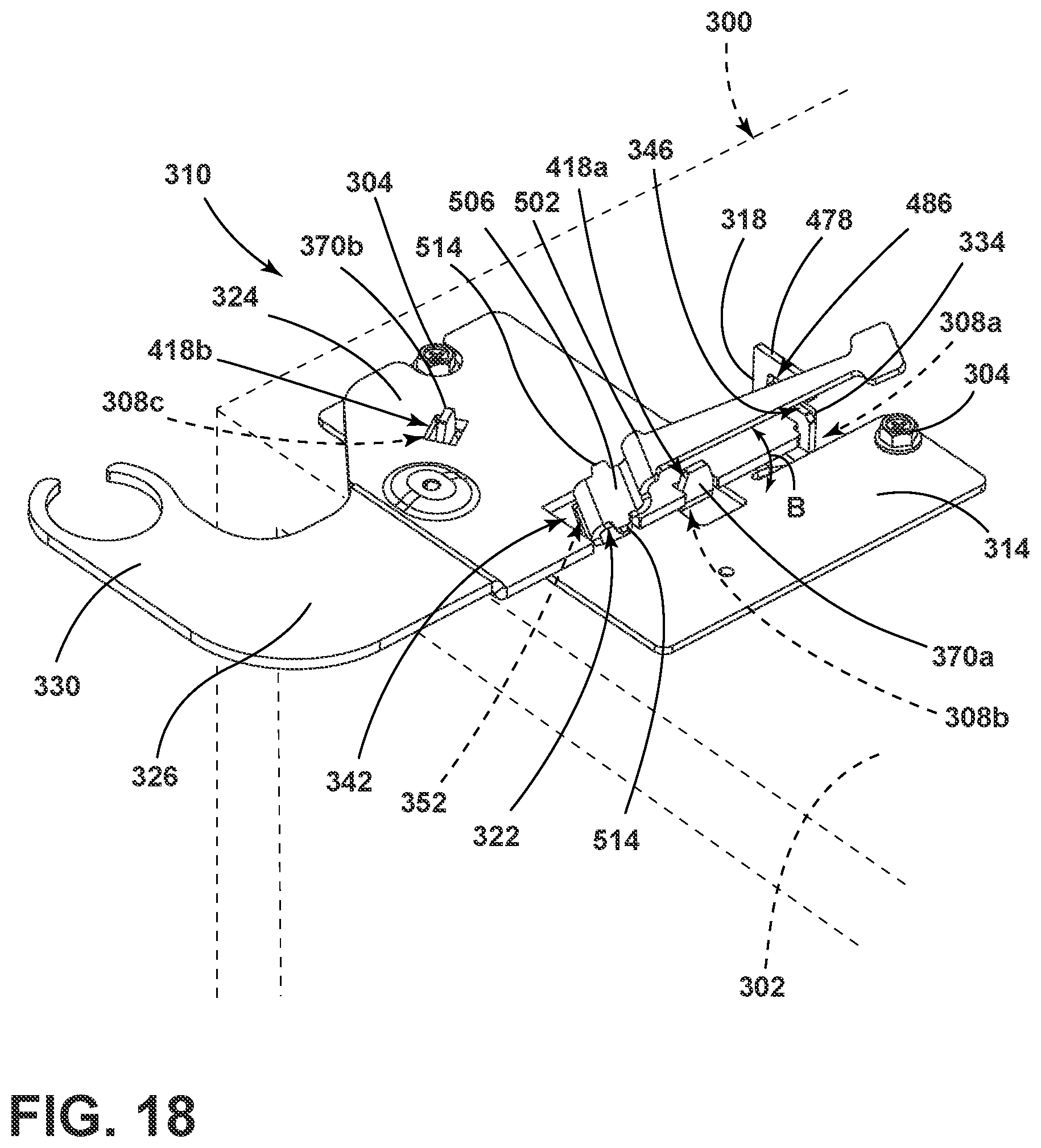 Patent US12320176 Figure 18 – Hinge bracket assembly
