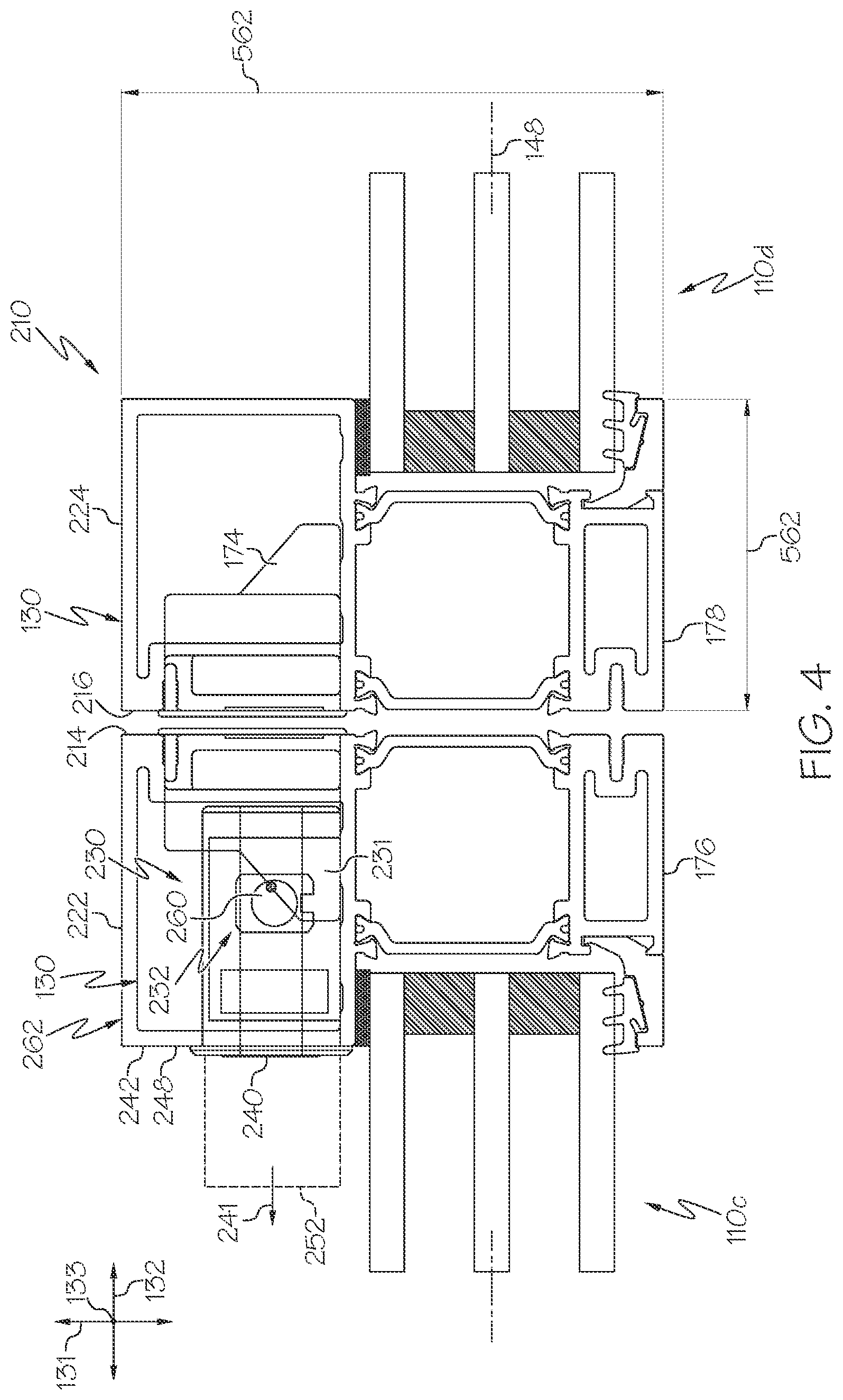 Patent US12320187 Figure 4 – Panel frame joints, sills, and other elements of folding door systems with shootbolt system
