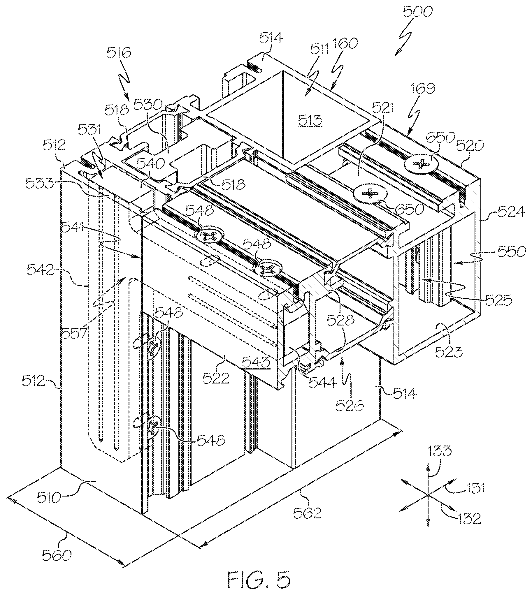 Patent US12320187 Figure 5 – Panel frame joints, sills, and other elements of folding door systems with shootbolt system