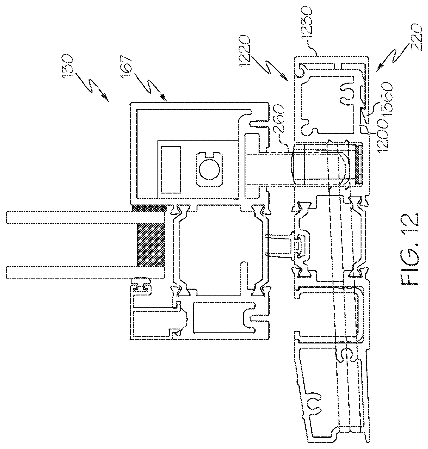 Patent US12320187 Figure 9 – Panel frame joints, sills, and other elements of folding door systems with shootbolt system