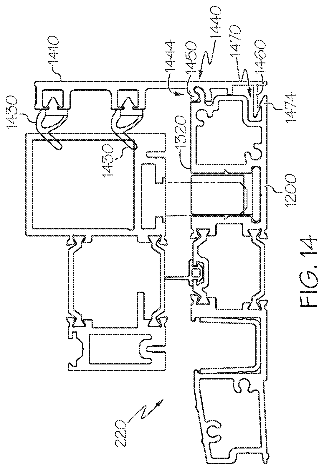 Patent US12320187 Figure 11 – Panel frame joints, sills, and other elements of folding door systems with shootbolt system