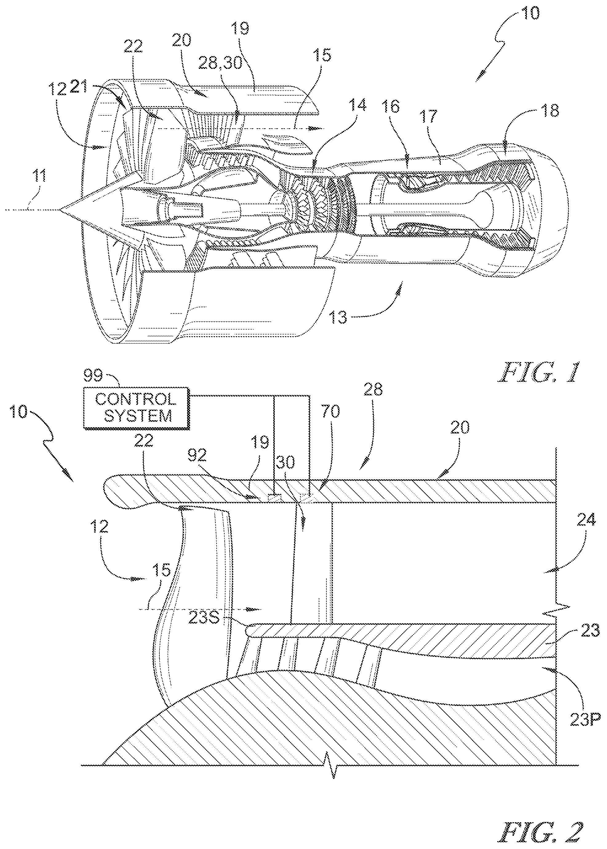 Patent US12320260 Figure 1 – Segmented variable fan outlet guide vane with cam assembly and unique actuation mechanisms