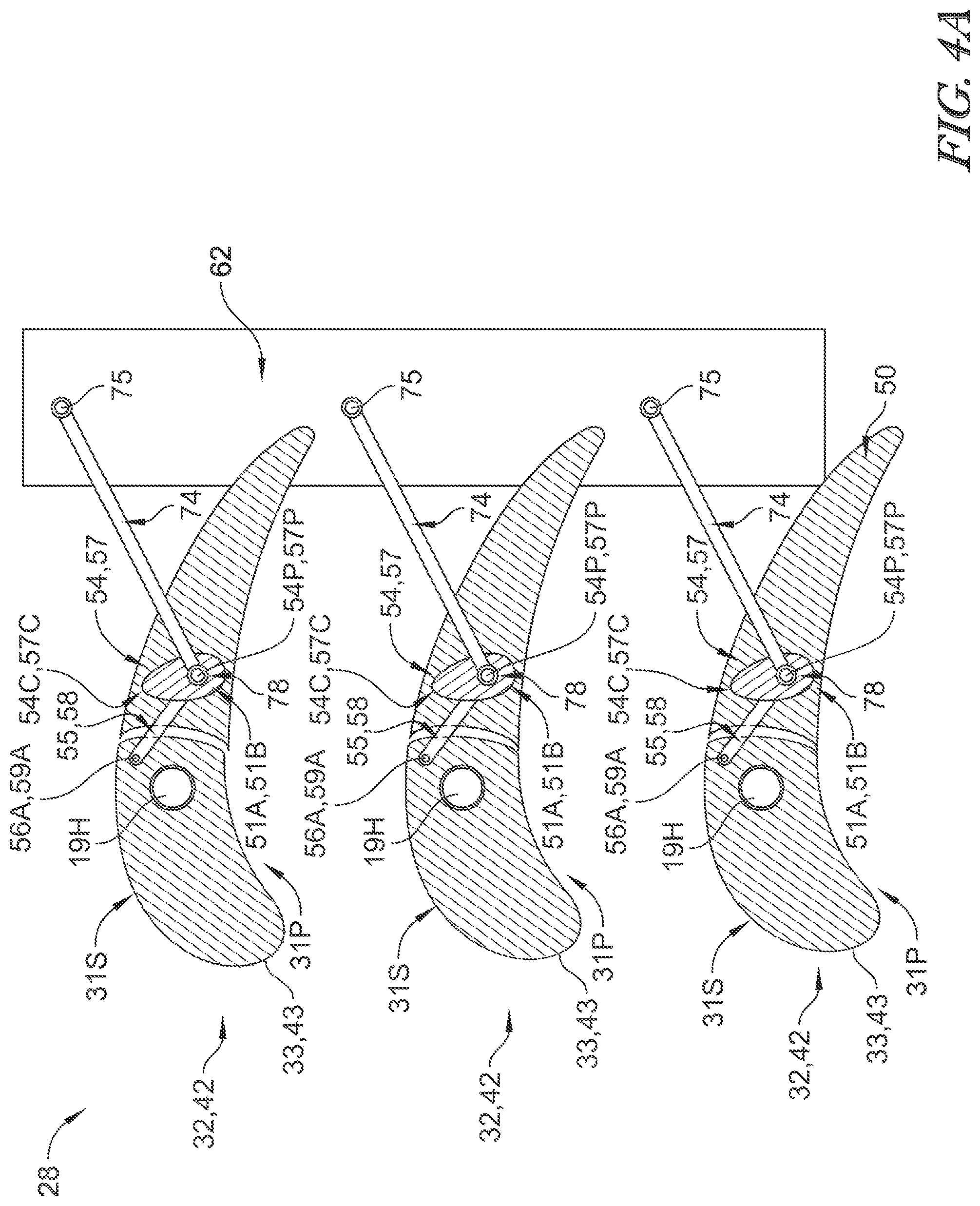 Patent US12320260 Figure 3 – Segmented variable fan outlet guide vane with cam assembly and unique actuation mechanisms