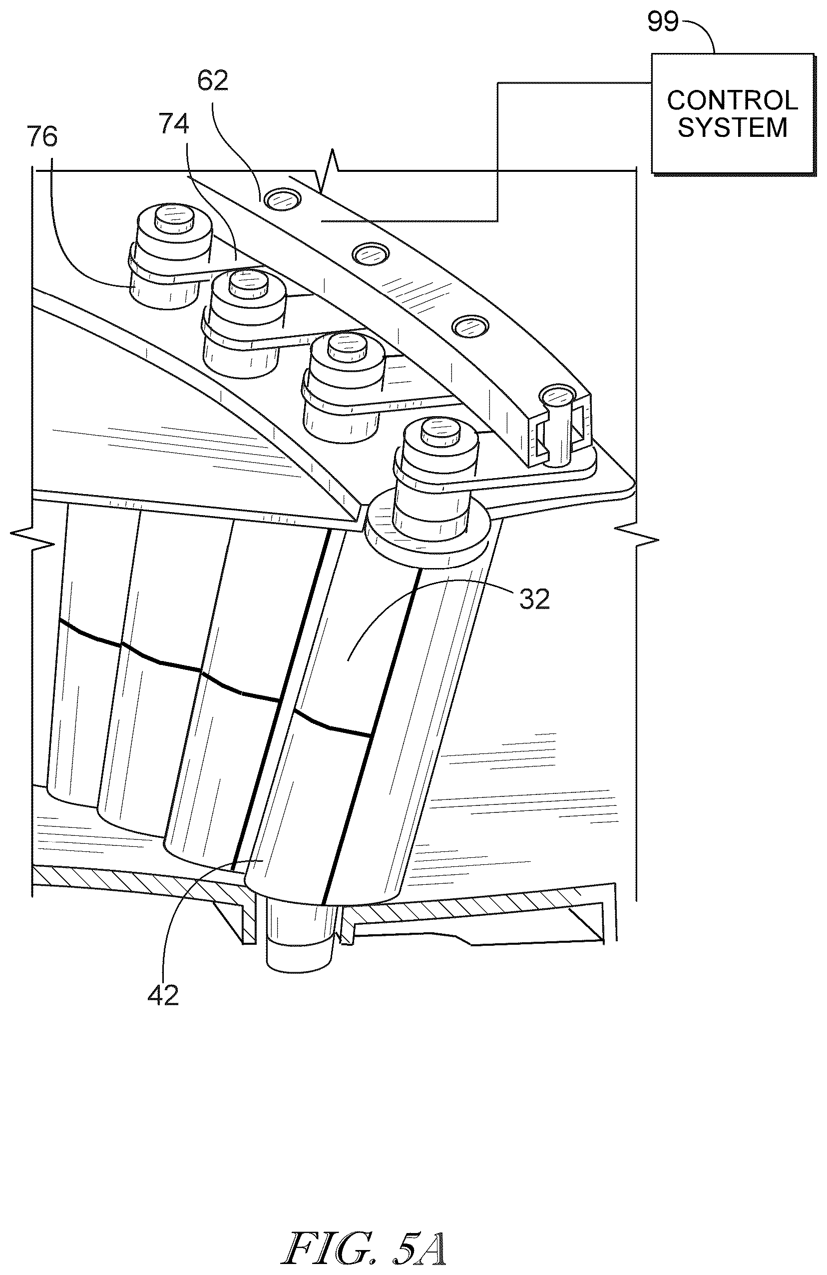Patent US12320260 Figure 5 – Segmented variable fan outlet guide vane with cam assembly and unique actuation mechanisms