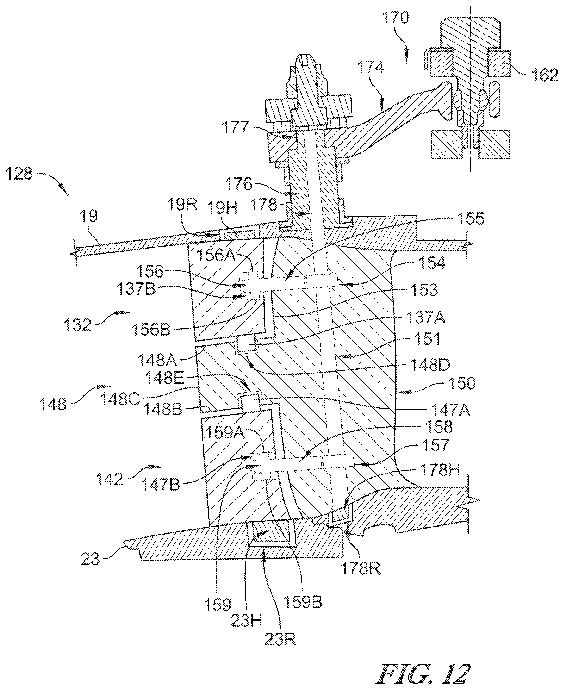 Patent US12320260 Figure 14 – Segmented variable fan outlet guide vane with cam assembly and unique actuation mechanisms