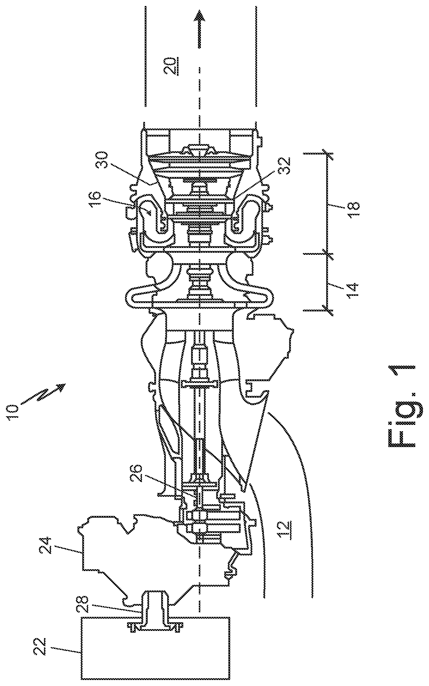 Patent US12320266 Figure 1 – Containment engine case with local features and inner surface reinforcement section