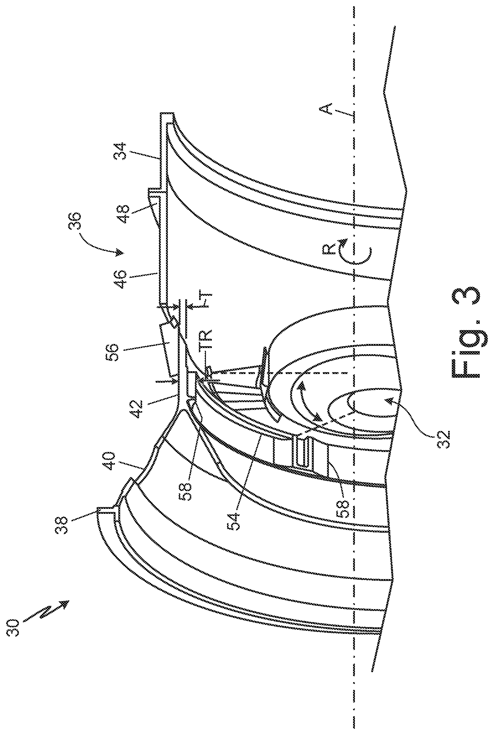 Patent US12320266 Figure 3 – Containment engine case with local features and inner surface reinforcement section