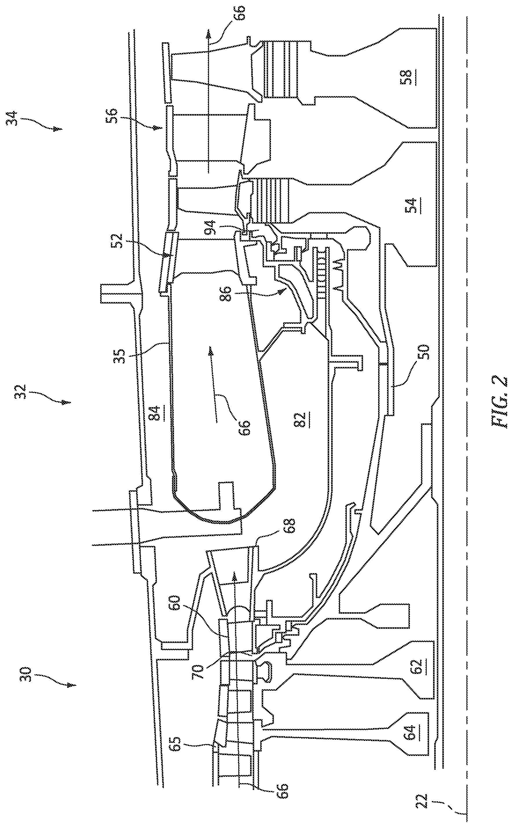 Patent US12320270 Figure 2 – Gas turbine engine with bypass TOBI cooling/purge flow and method