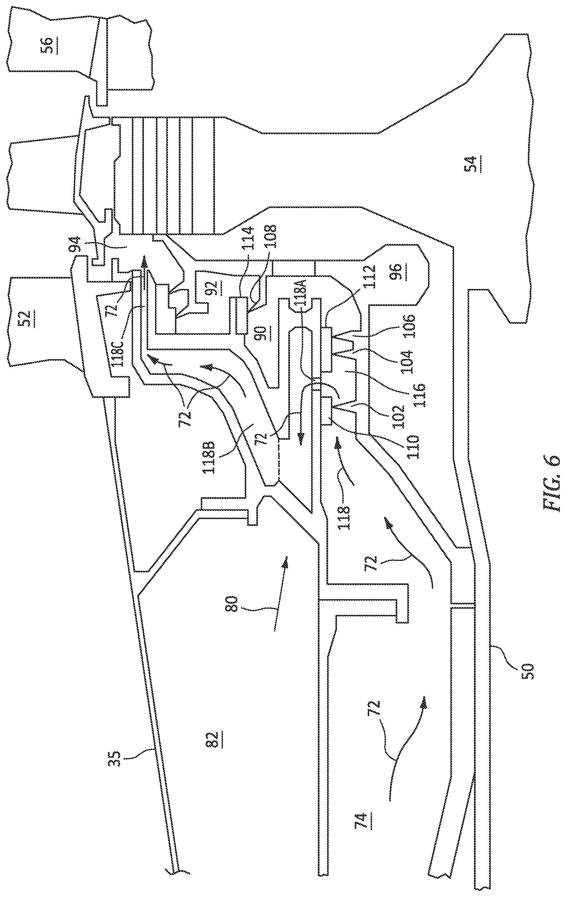 Patent US12320270 Figure 6 – Gas turbine engine with bypass TOBI cooling/purge flow and method