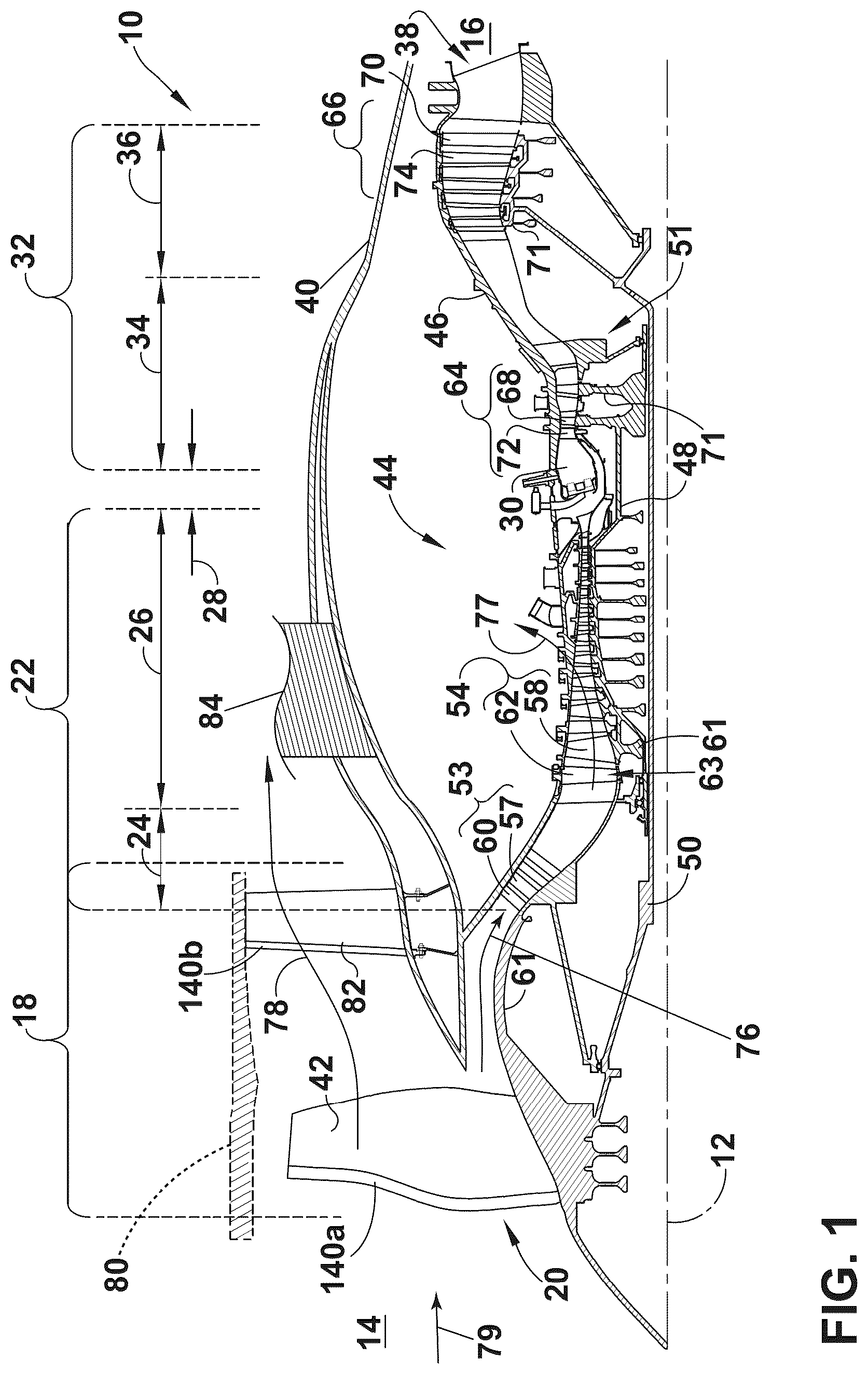 Patent US12320273 Figure 1 – Turbine engine with composite airfoils