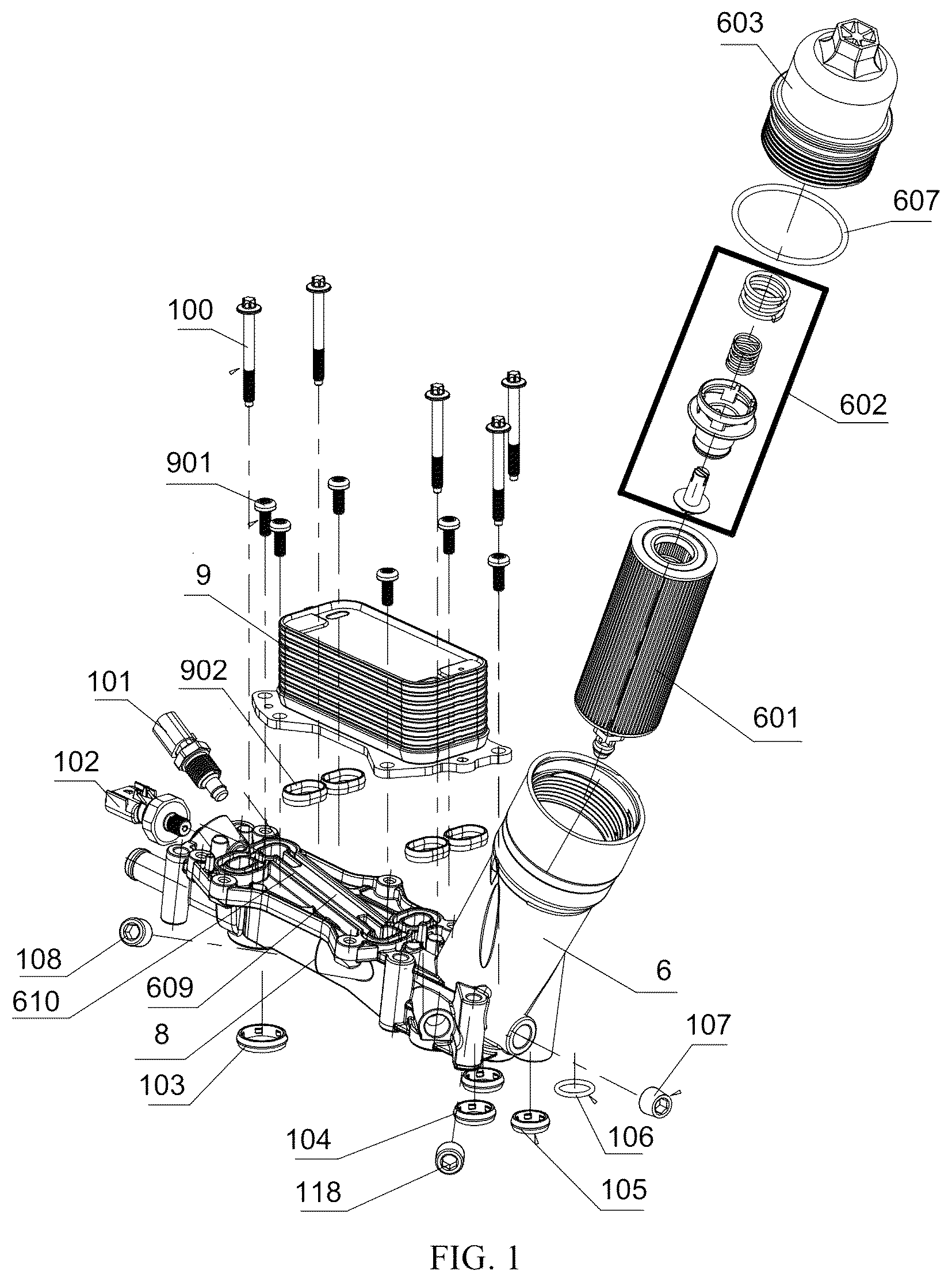Patent US12320279 — Structure of oil channel of oil filter base assembly in vehicle — Figure 1