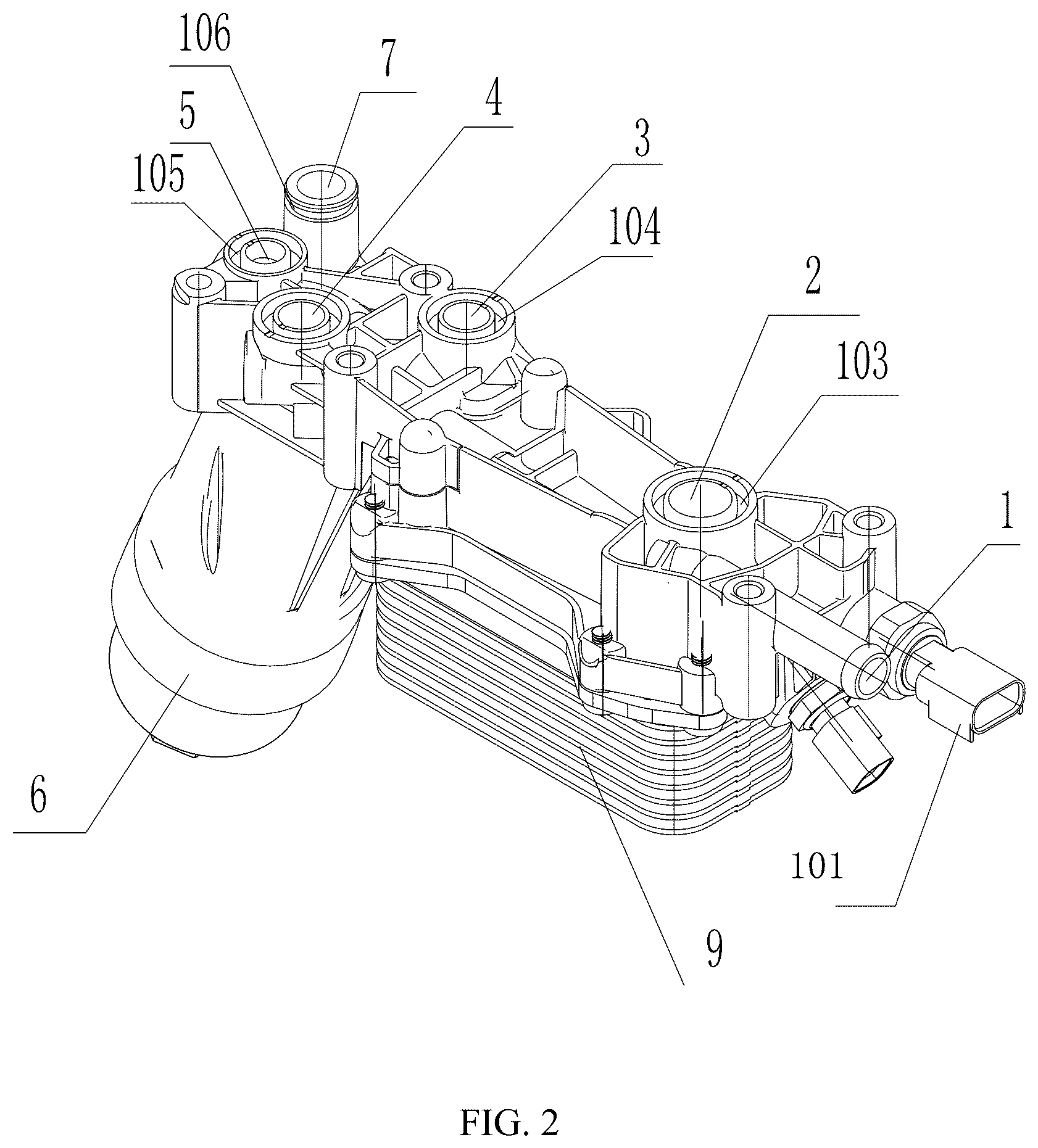 Patent US12320279 Figure 2 – Structure of oil channel of oil filter base assembly in vehicle