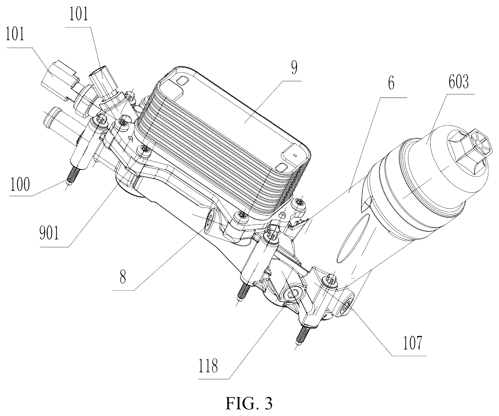 Patent US12320279 Figure 3 – Structure of oil channel of oil filter base assembly in vehicle