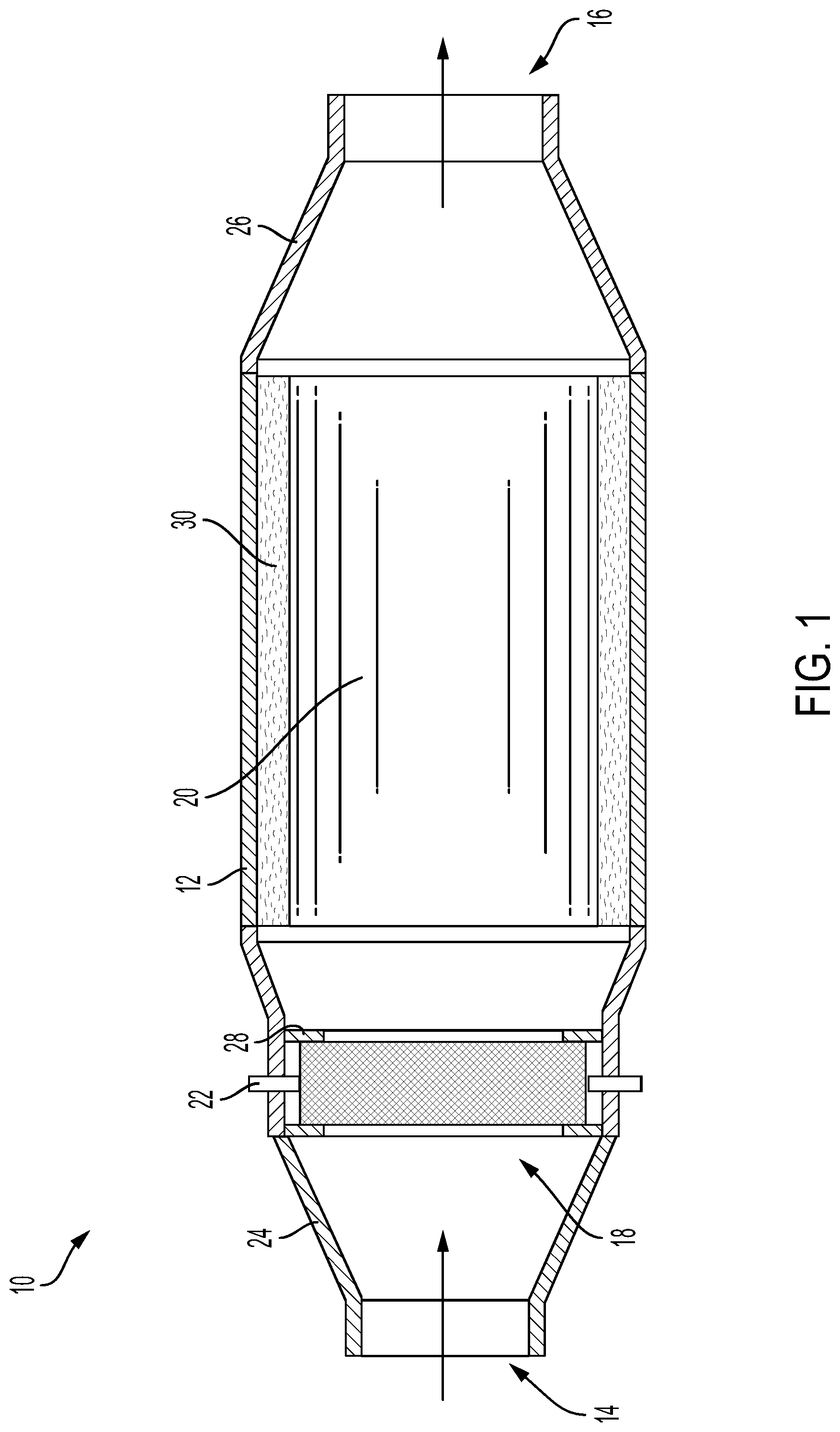 Patent US12320286 Figure 1 – Electrical heaters having serpentine designs and selected dead zones for exhaust aftertreatment systems and assemblies