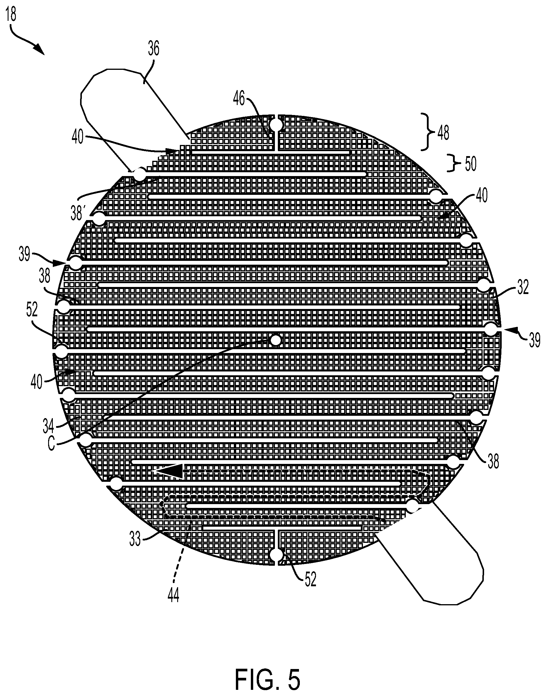 Patent US12320286 Figure 4 – Electrical heaters having serpentine designs and selected dead zones for exhaust aftertreatment systems and assemblies