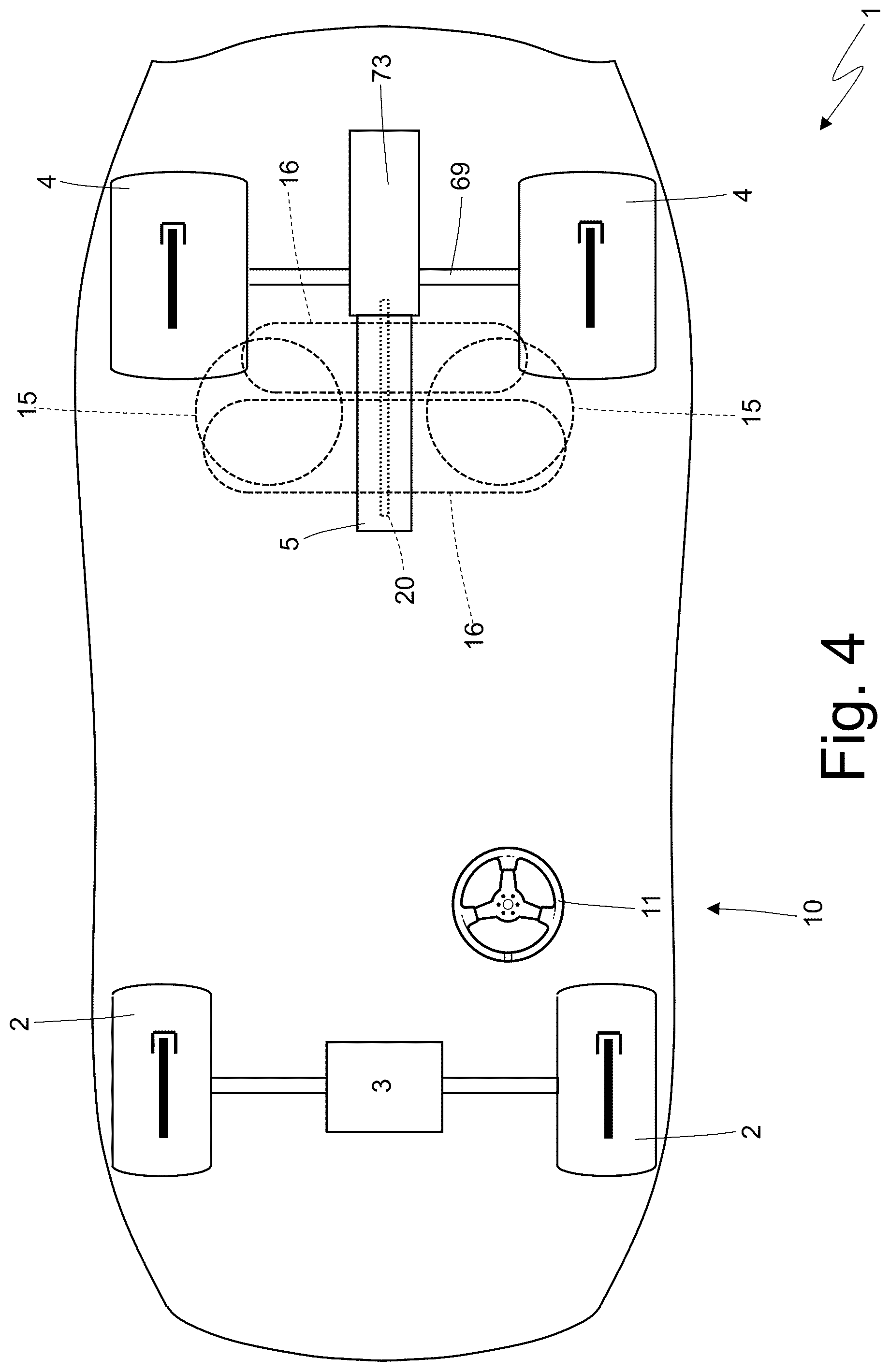 Patent US12320291 Figure 4 – Car provided with an internal combustion engine in which the pumps are operated by the camshafts
