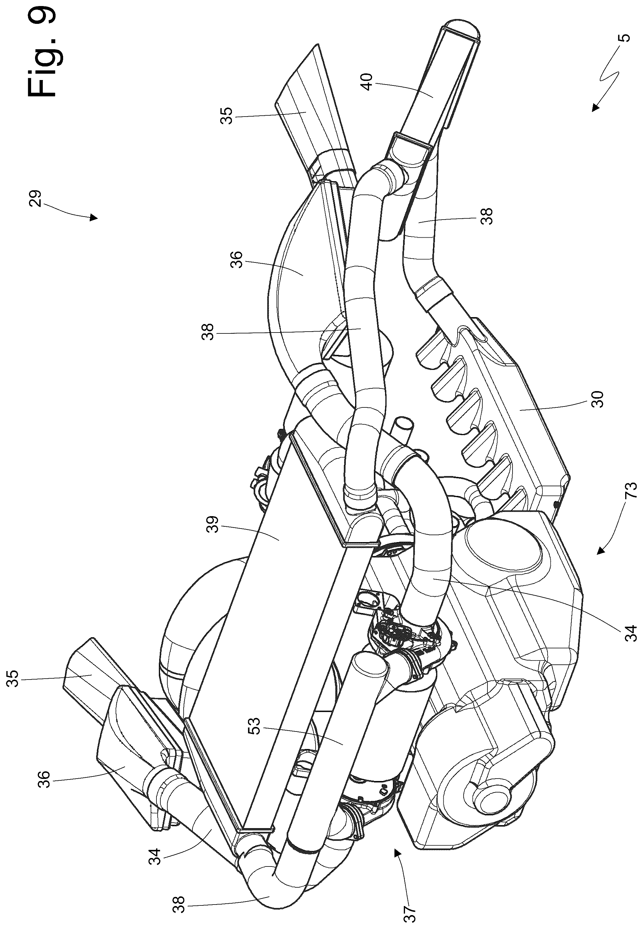 Patent US12320291 Figure 9 – Car provided with an internal combustion engine in which the pumps are operated by the camshafts