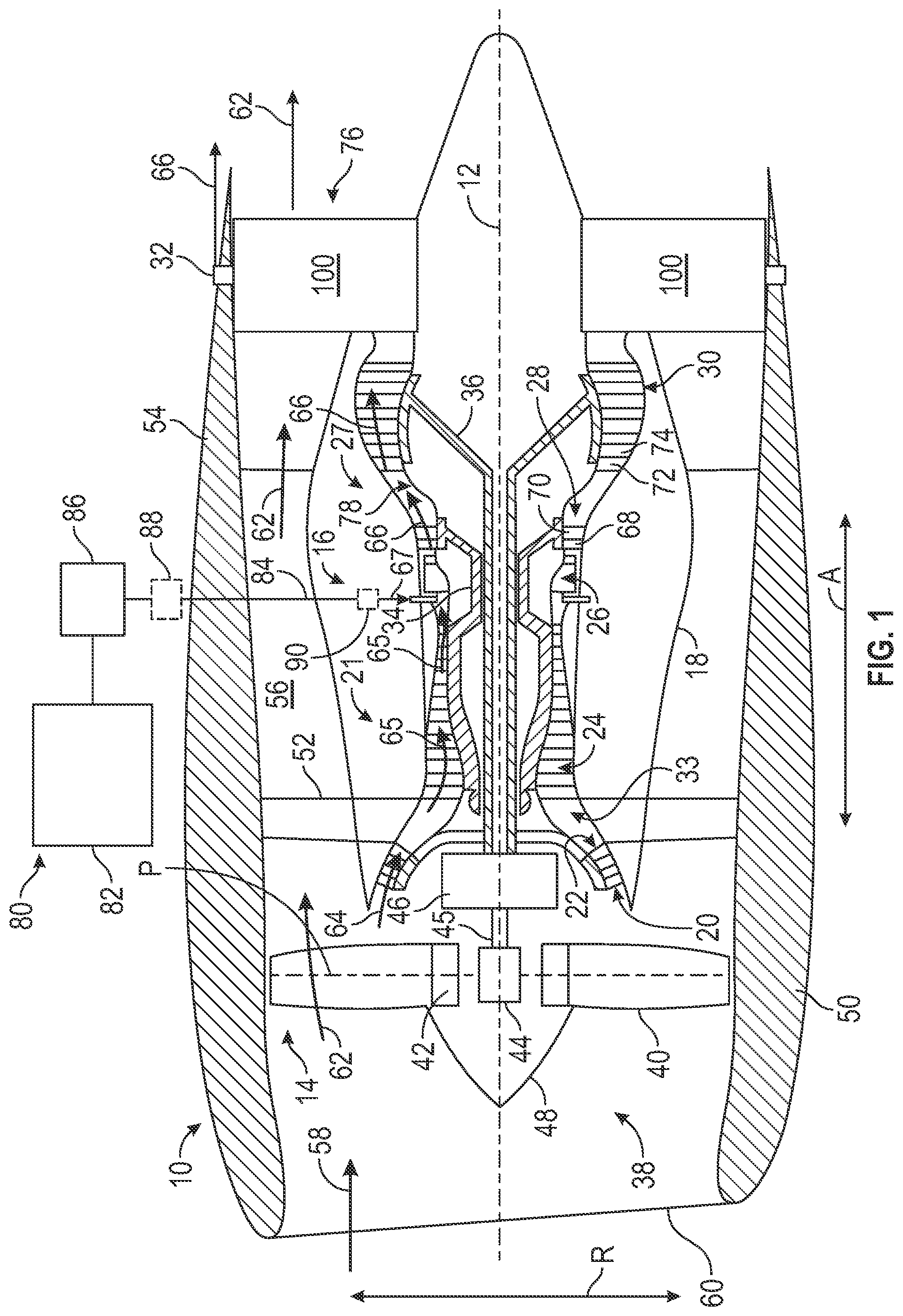 Patent US12320293 Figure 1 – Turbine engine including a steam system