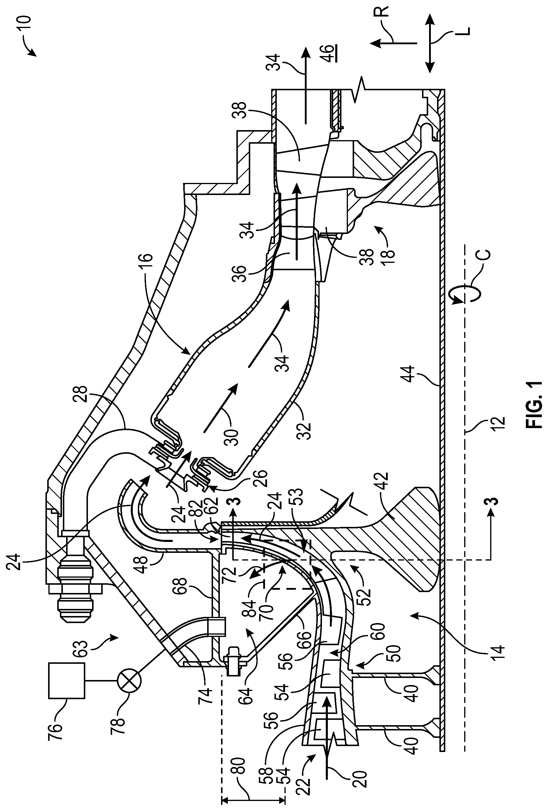 Patent US12320304 Figure 1 – Gas turbine engine including a compressor bleed air system