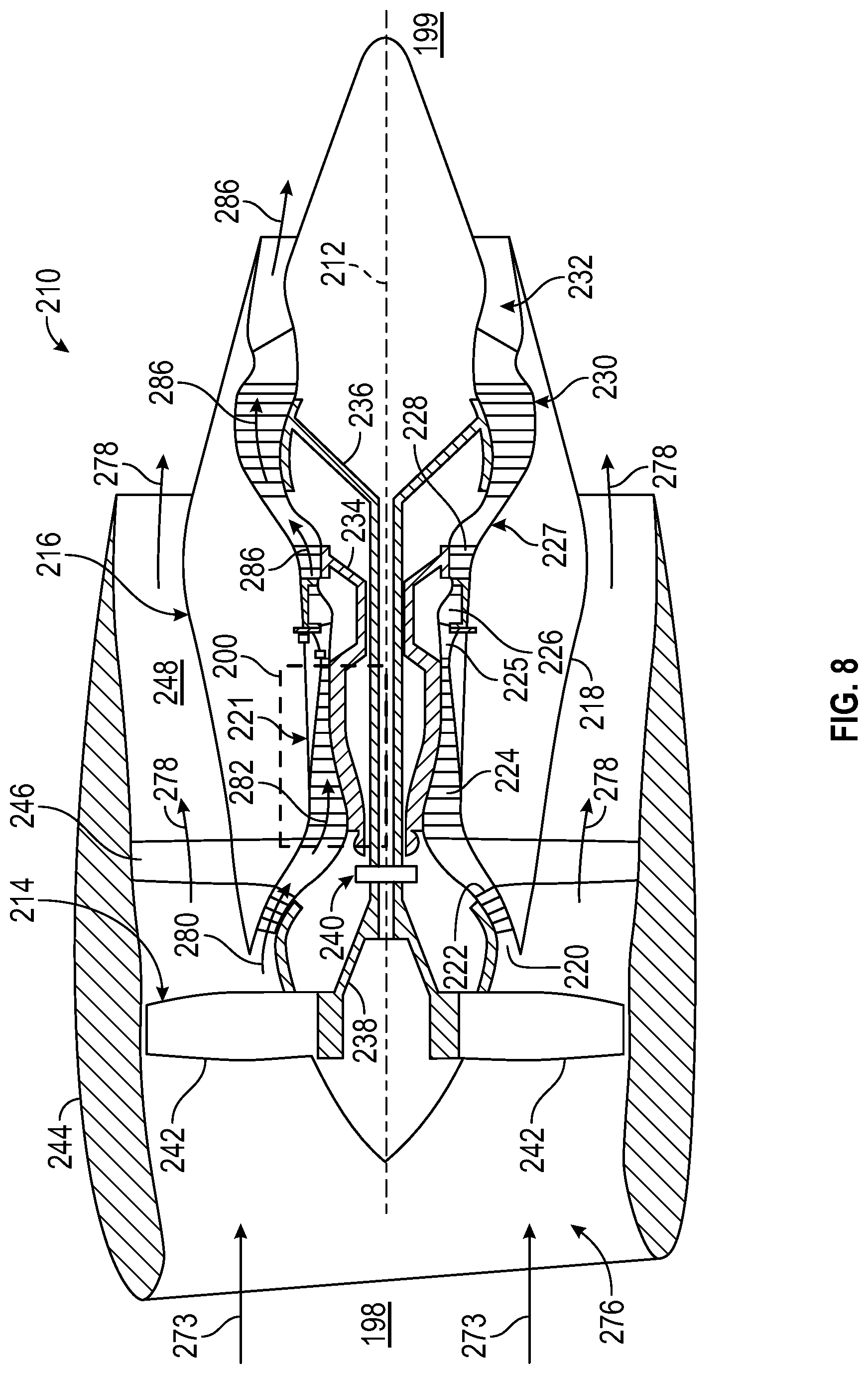 Patent US12320304 Figure 8 – Gas turbine engine including a compressor bleed air system
