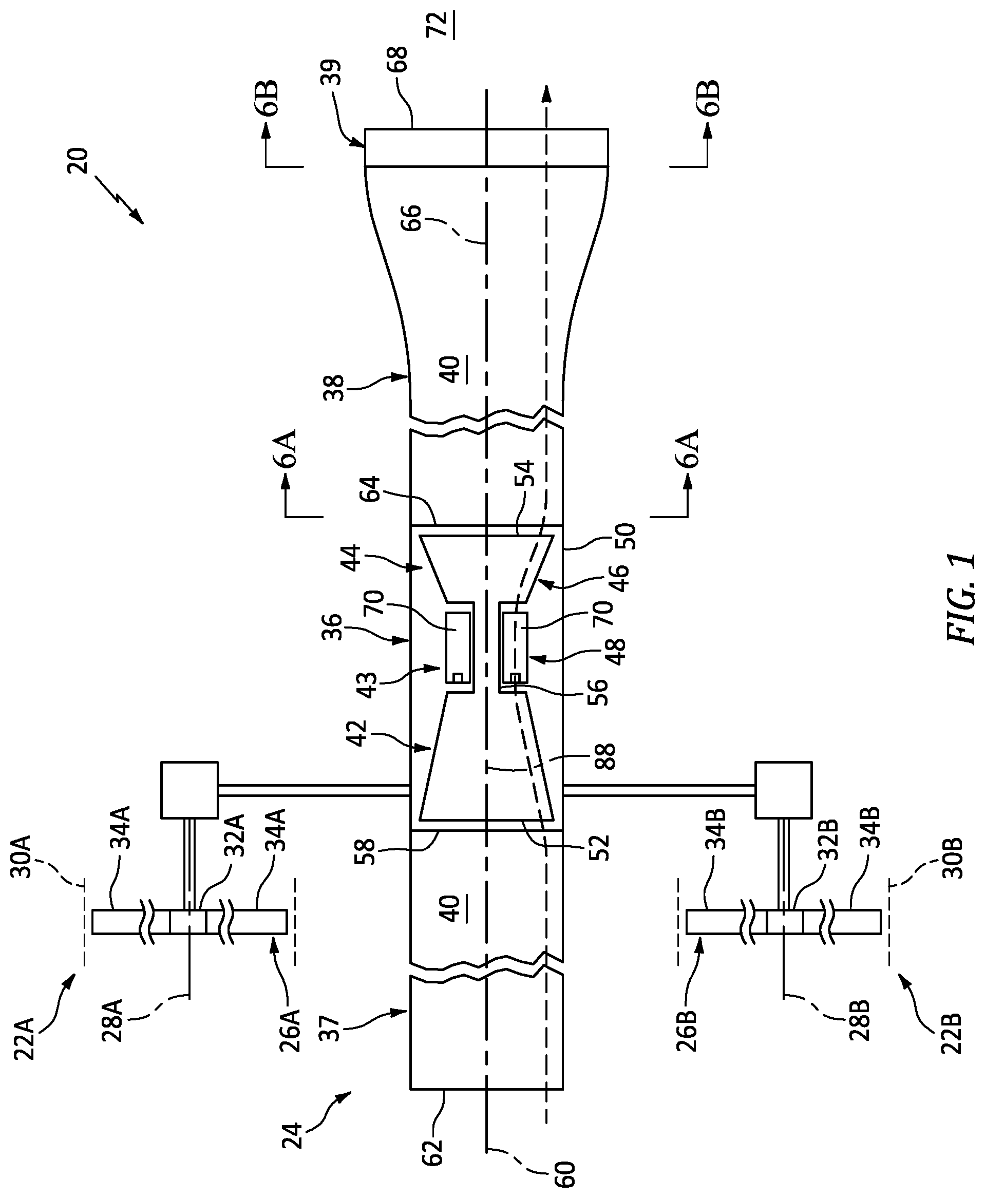 Patent US12320313 Figure 1 – Vectoring exhaust nozzle for an aircraft powerplant