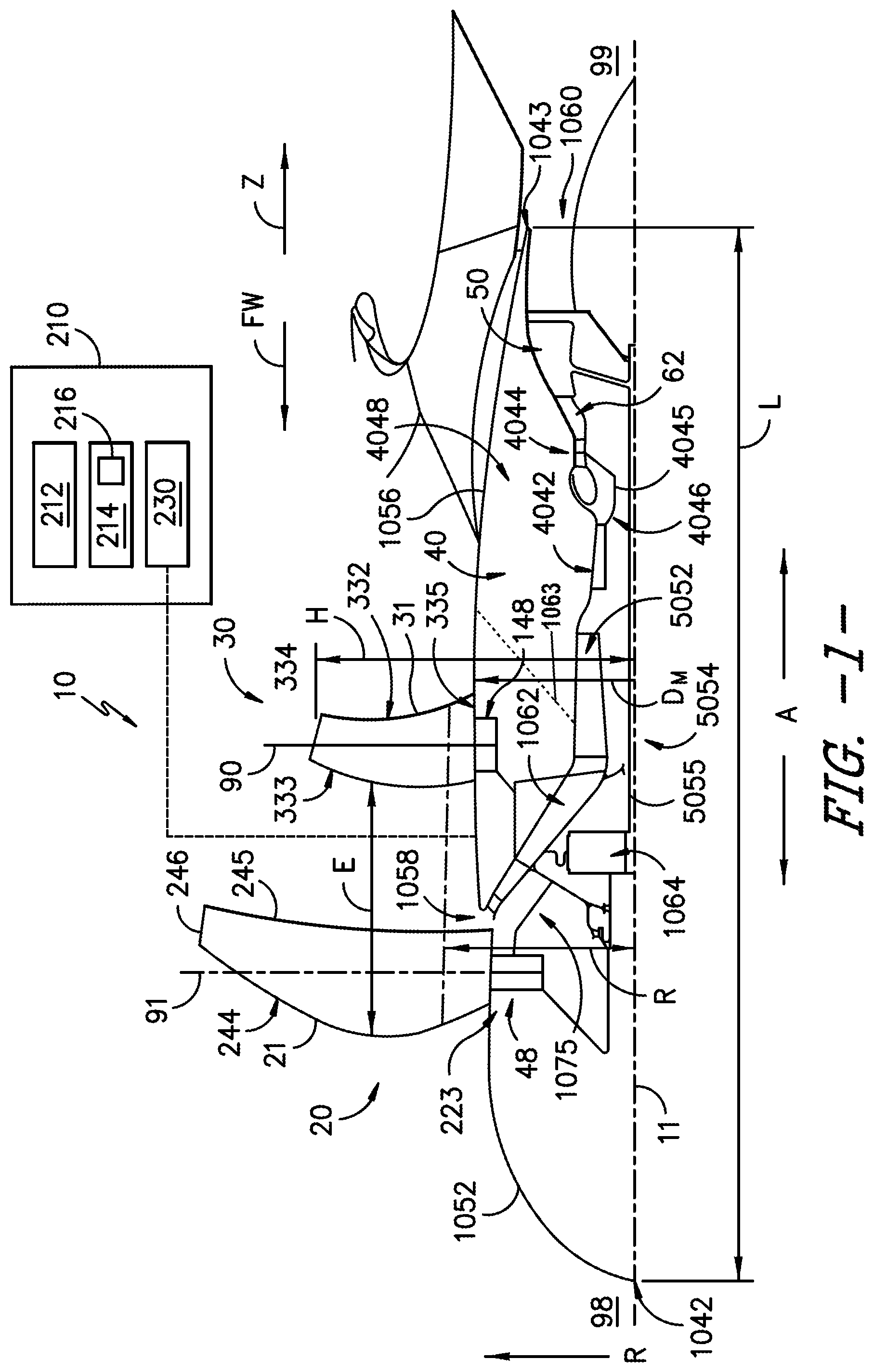 Patent US12320315 Figure 1 – Unducted single rotor engine and method for operation