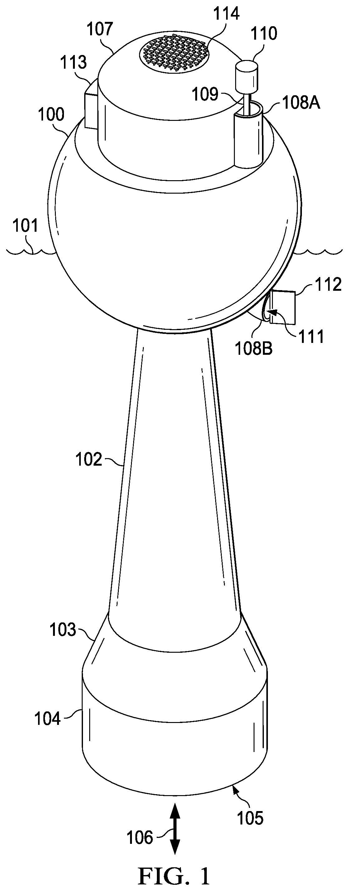 Patent US12320323 — Inertial hydrodynamic pump and wave engine — Figure 1