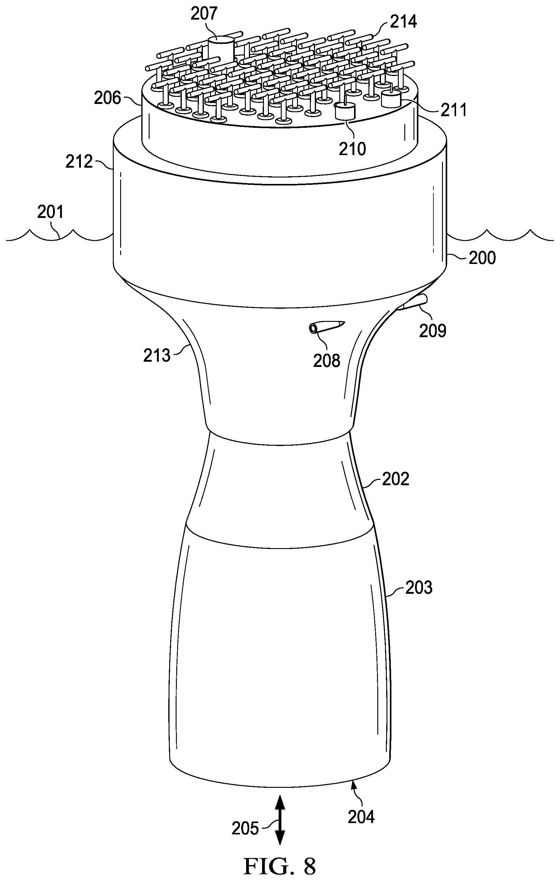 Patent US12320323 Figure 7 – Inertial hydrodynamic pump and wave engine