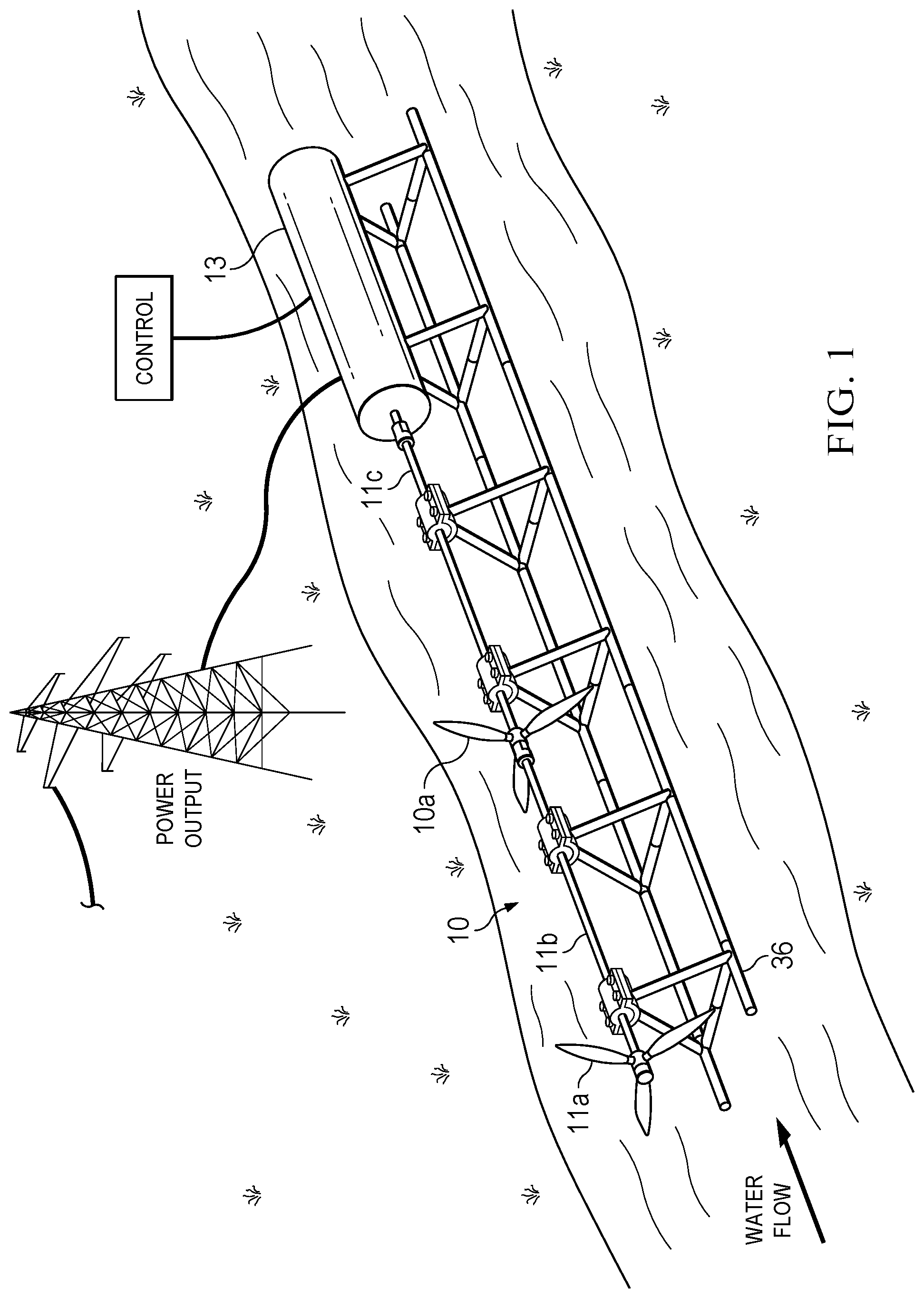 Patent US12320324 Figure 1 – Modular hydrokinetic turbine system