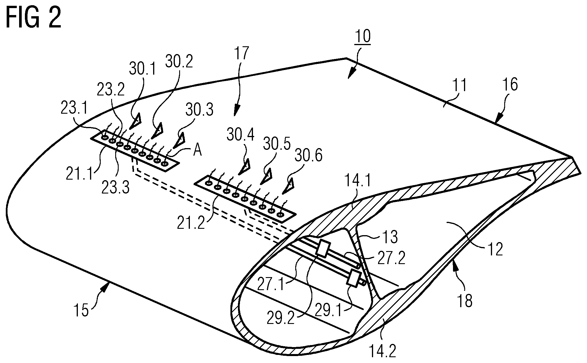 Patent US12320327 Figure 2 – Lift modifying device for a rotor blade, rotor blade of a wind turbine and method for modifying the lift of a rotor blade