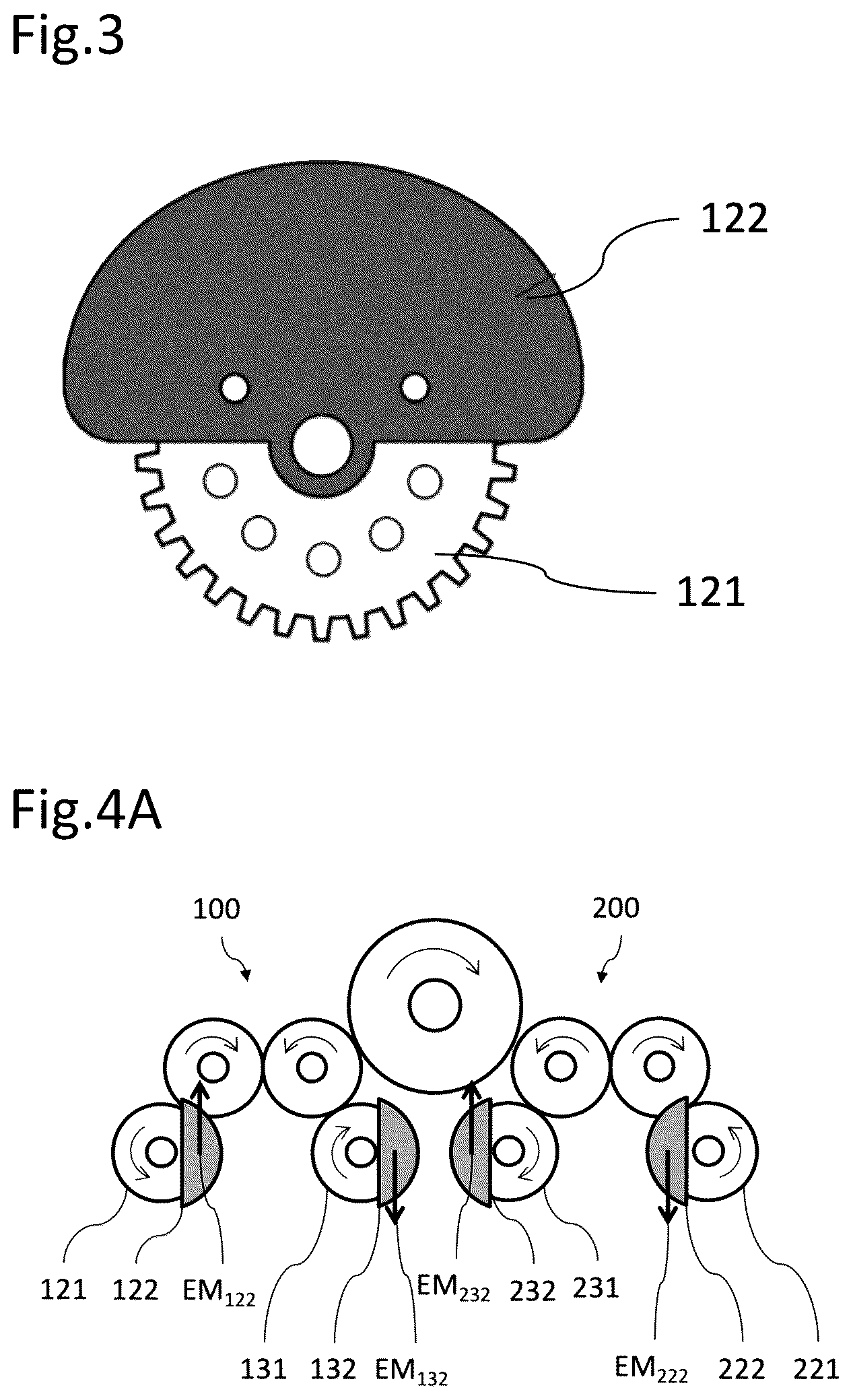 Patent US12320337 Figure 2 – Versatile system equipped with a pair of mechanisms with eccentric elements capable of moving in rotation