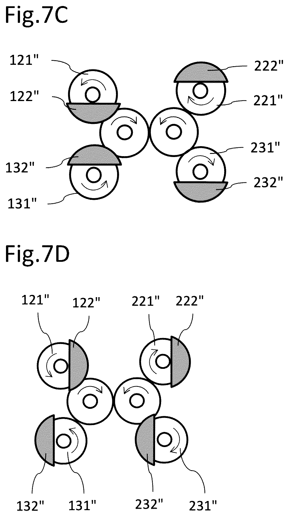 Patent US12320337 Figure 7 – Versatile system equipped with a pair of mechanisms with eccentric elements capable of moving in rotation