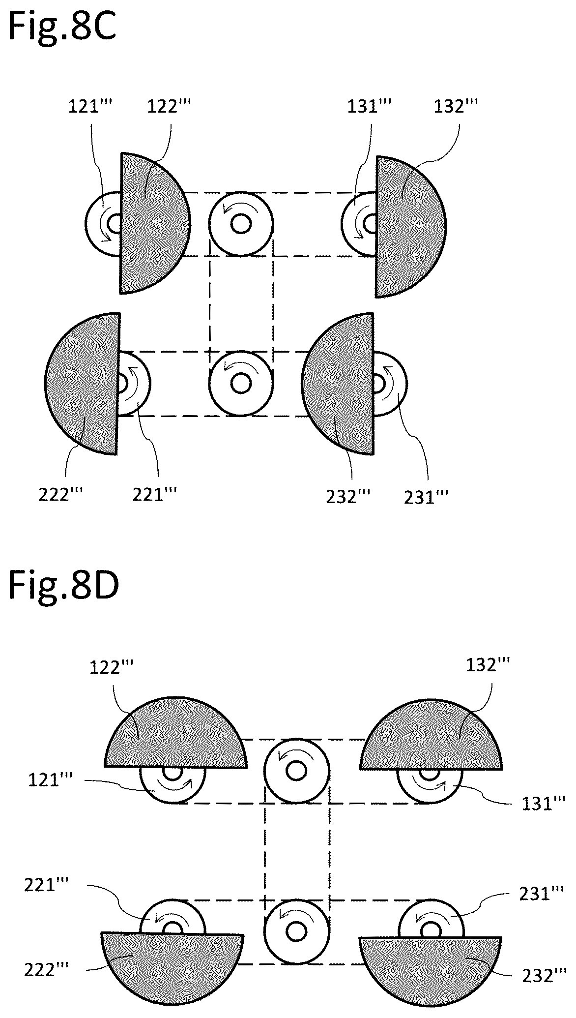 Patent US12320337 Figure 9 – Versatile system equipped with a pair of mechanisms with eccentric elements capable of moving in rotation