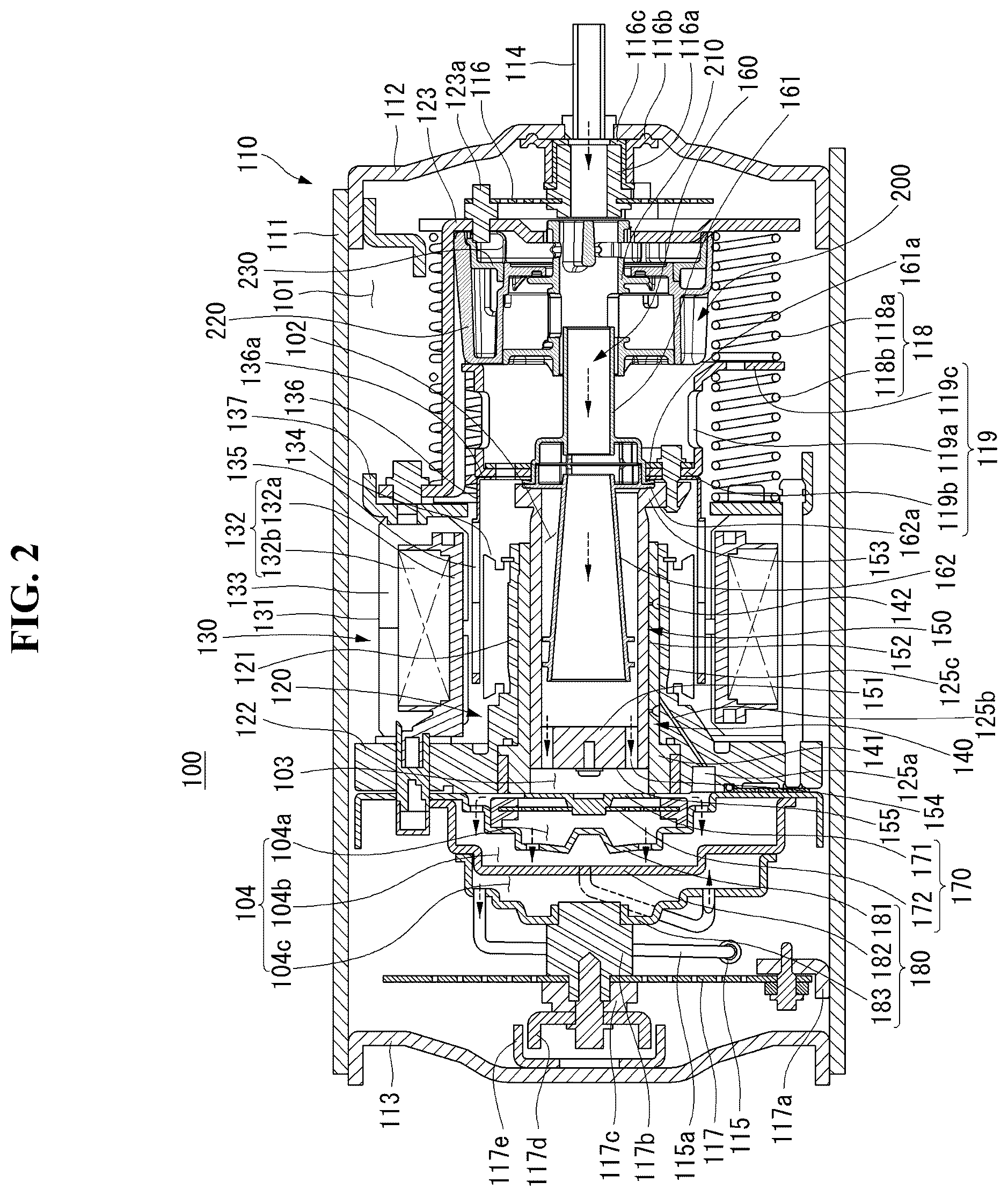 Patent US12320346 Figure 2 – Linear compressor intake muffler arrangement with communication hole