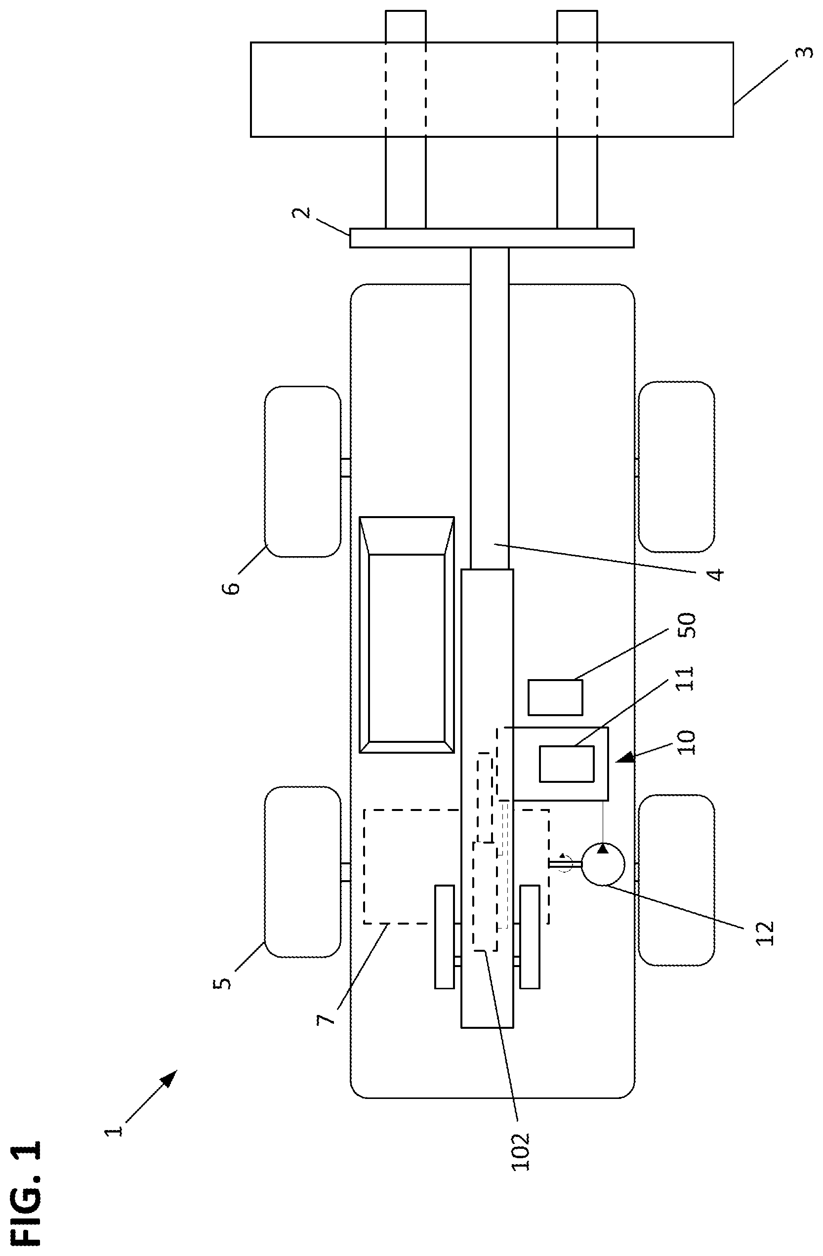 Patent US12320368 Figure 1 – Ride control for work machines