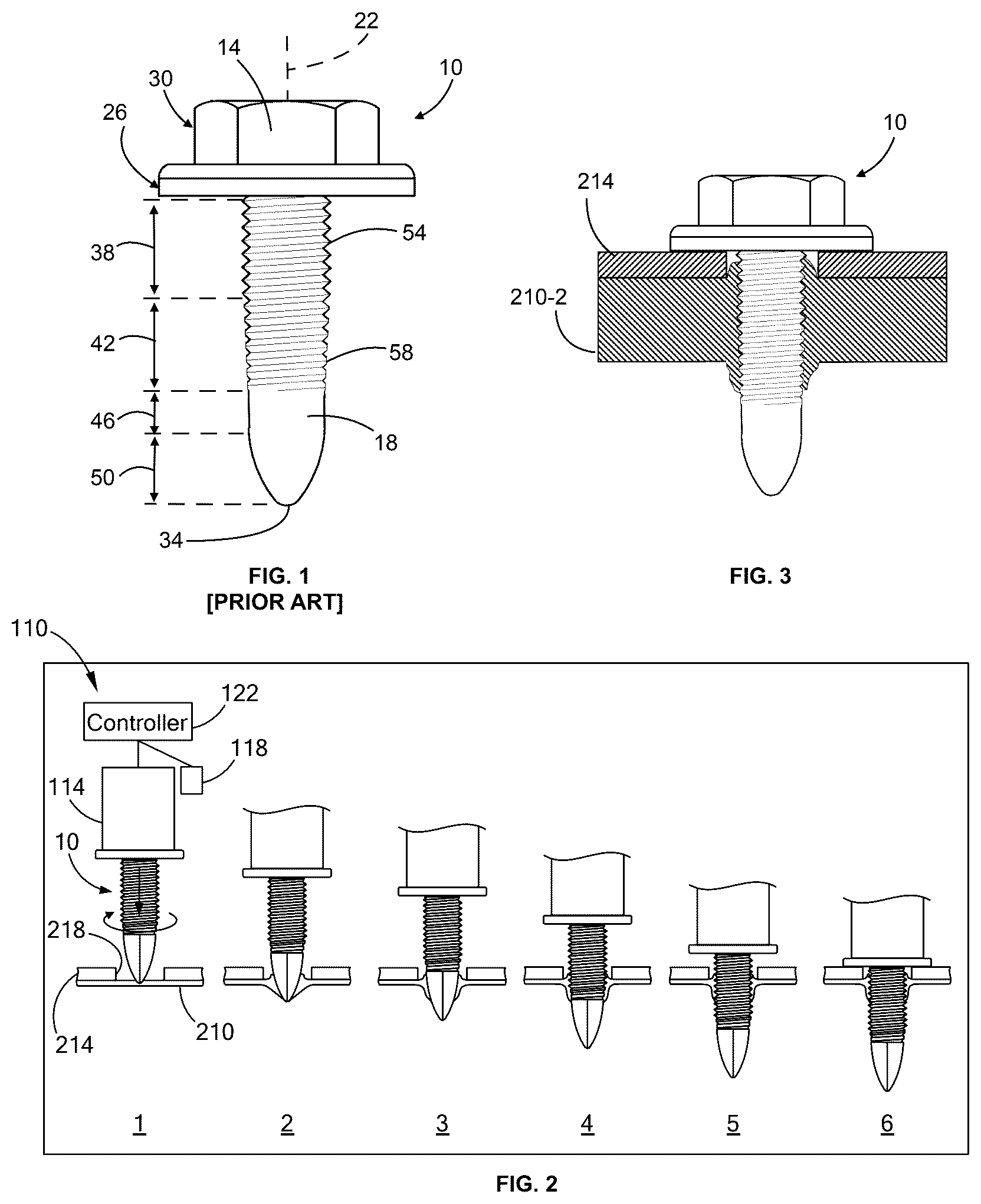 Patent US12320377 — Flow drill screw installation method to reduce installation torque and permit installation into thick materials — Figure 1