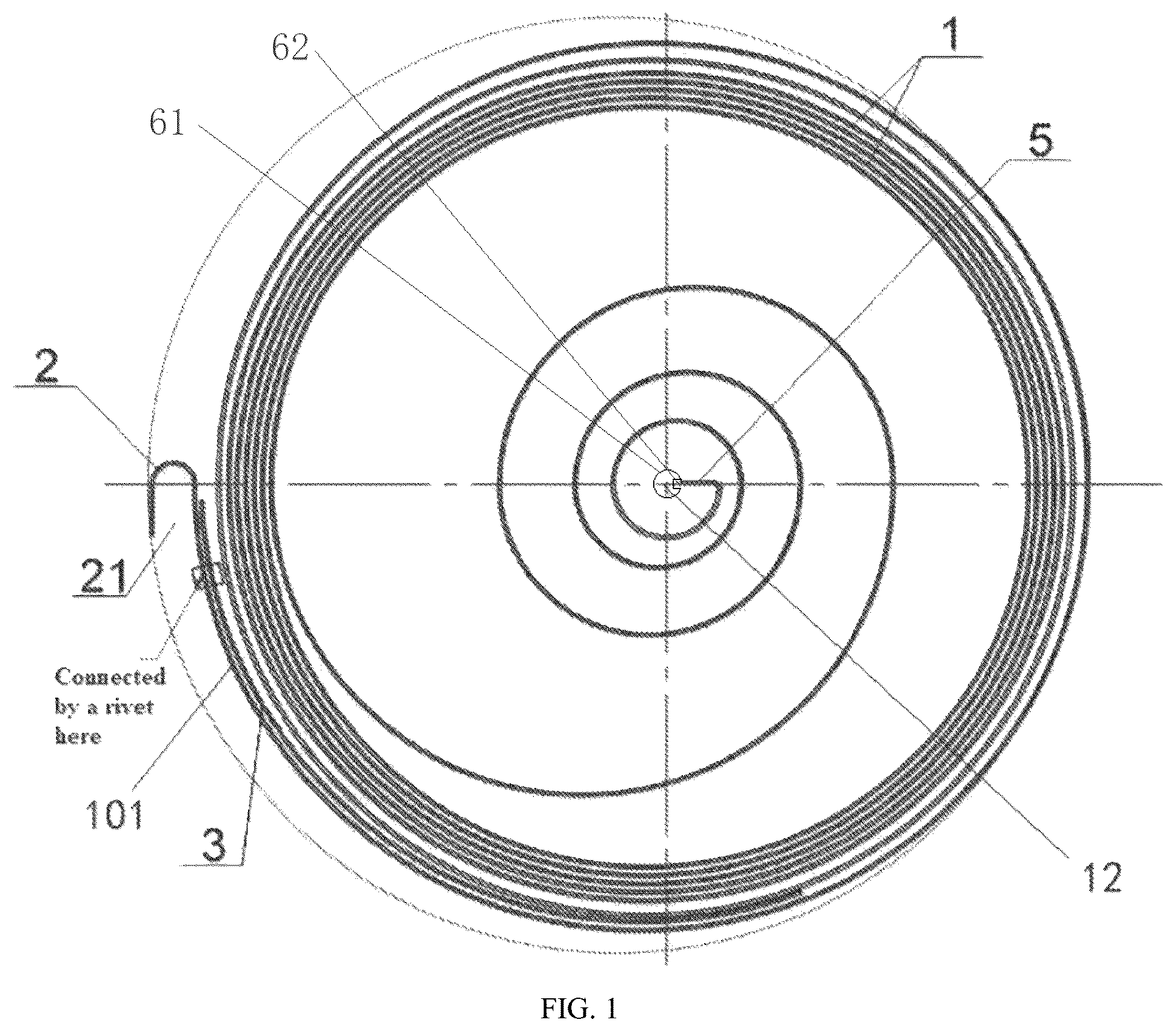 Patent US12320401 Figure 1 – Reinforced coil spring of a hose reel